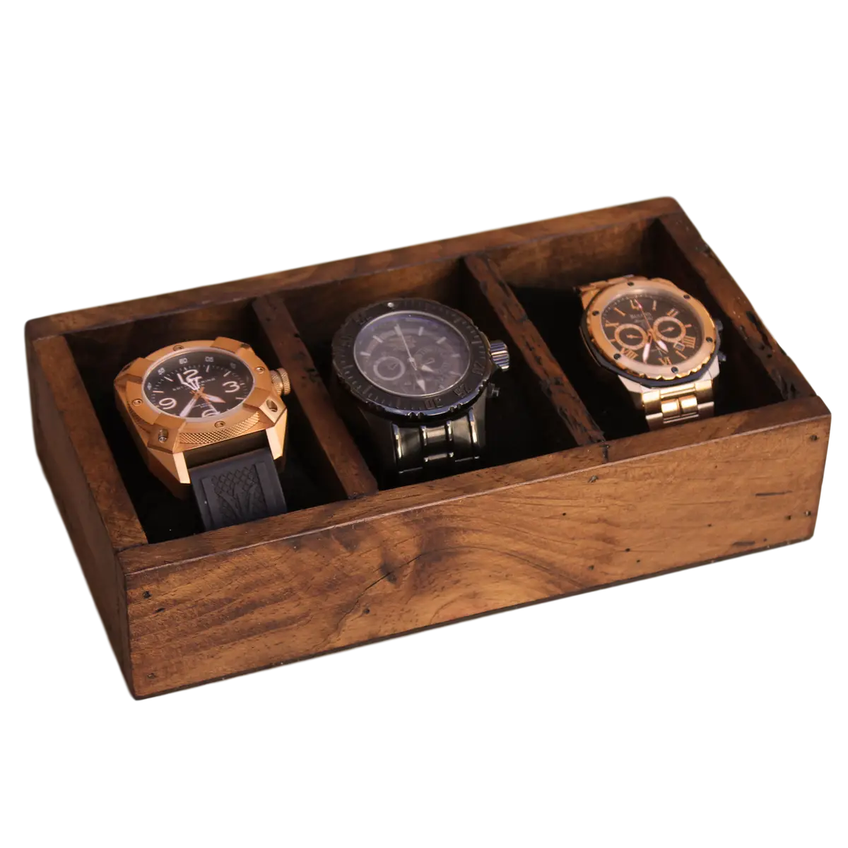 Wooden Watch Box with Three Watches