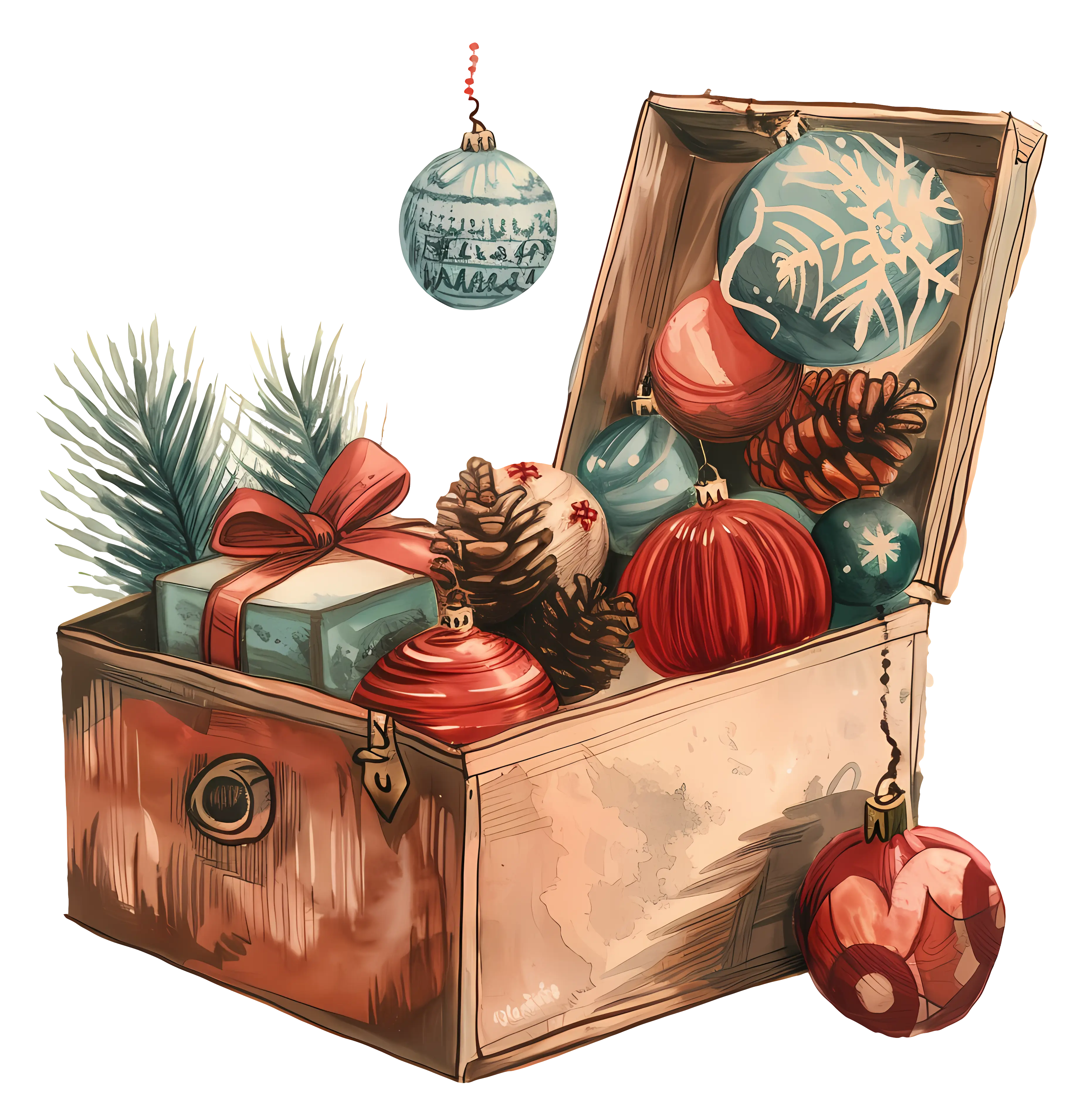 Box of Christmas Decorations