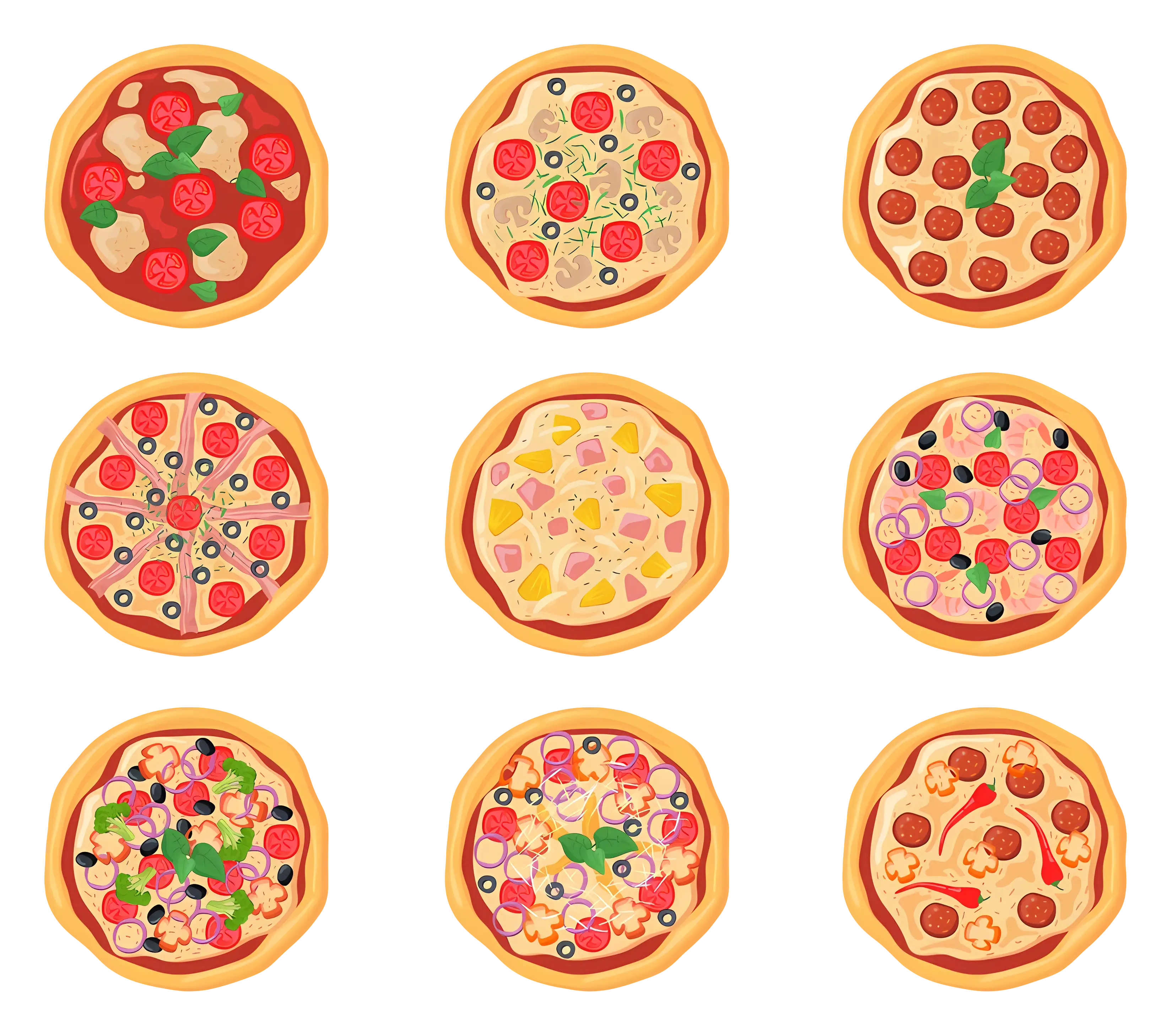 Variety of Pizzas with Delicious Toppings
