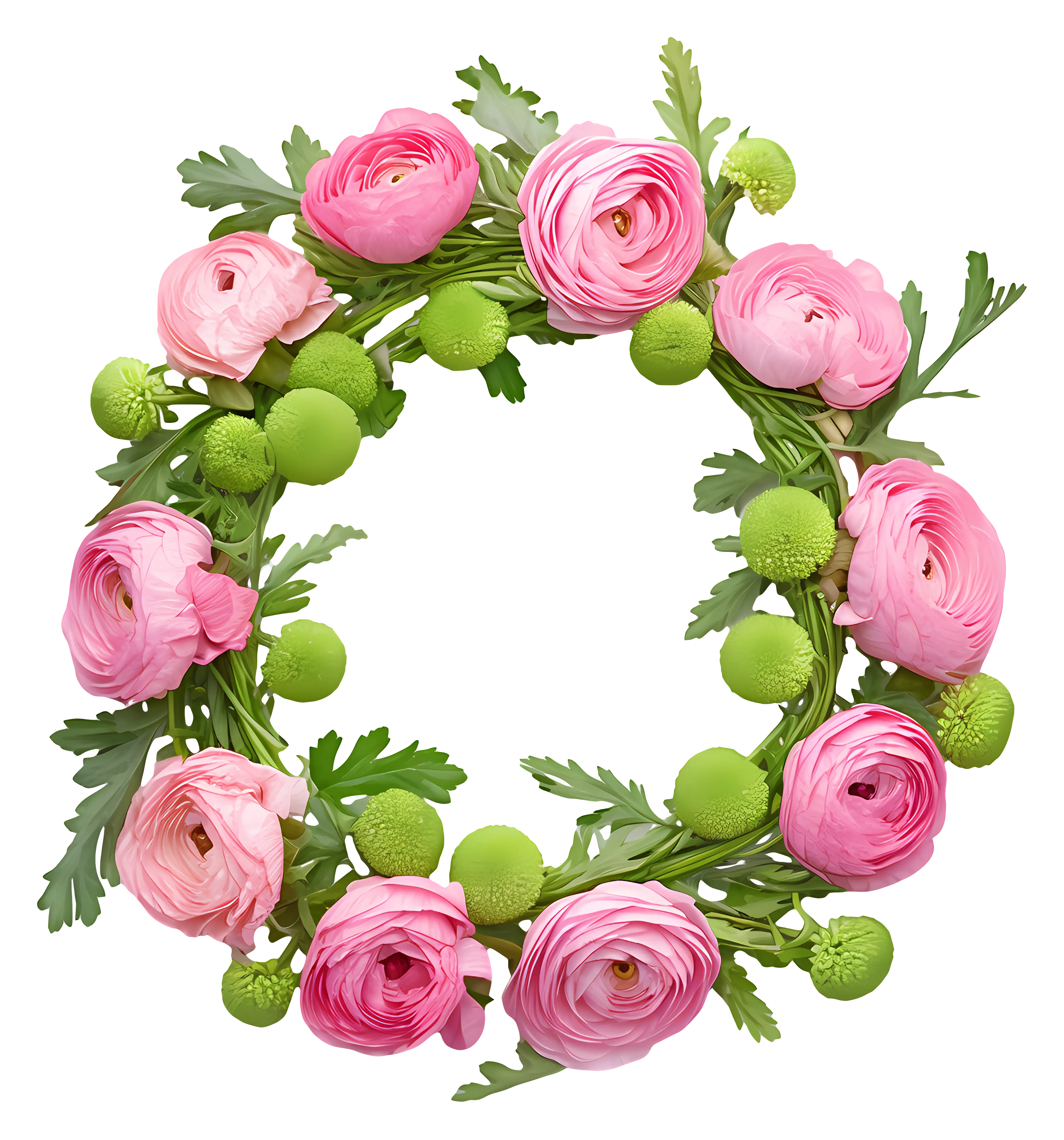 Beautiful Pink Floral Wreath with Green Leaves