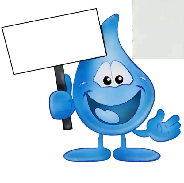 Smiling Water Drop Character Holding a Sign
