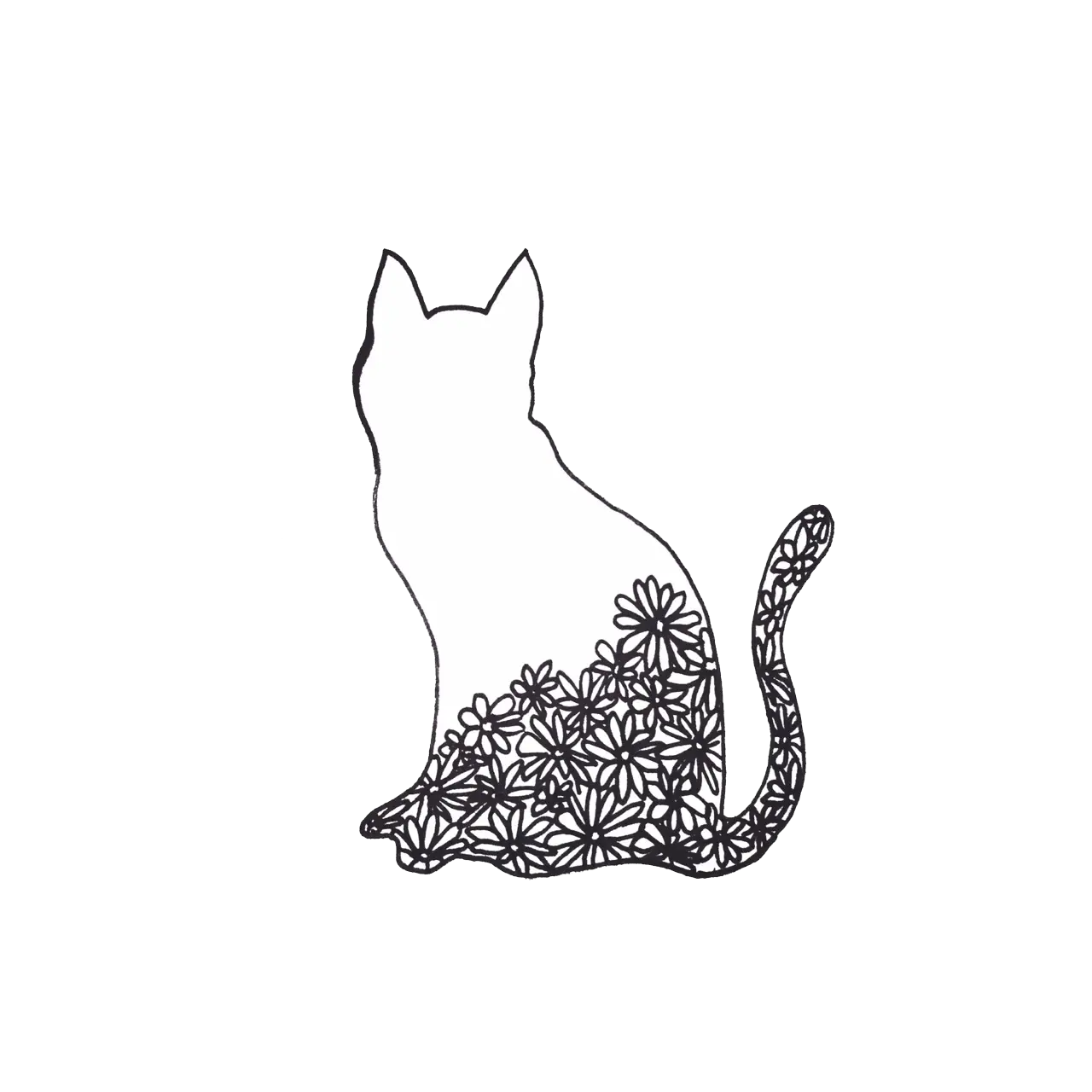 Floral Pattern Cat Silhouette