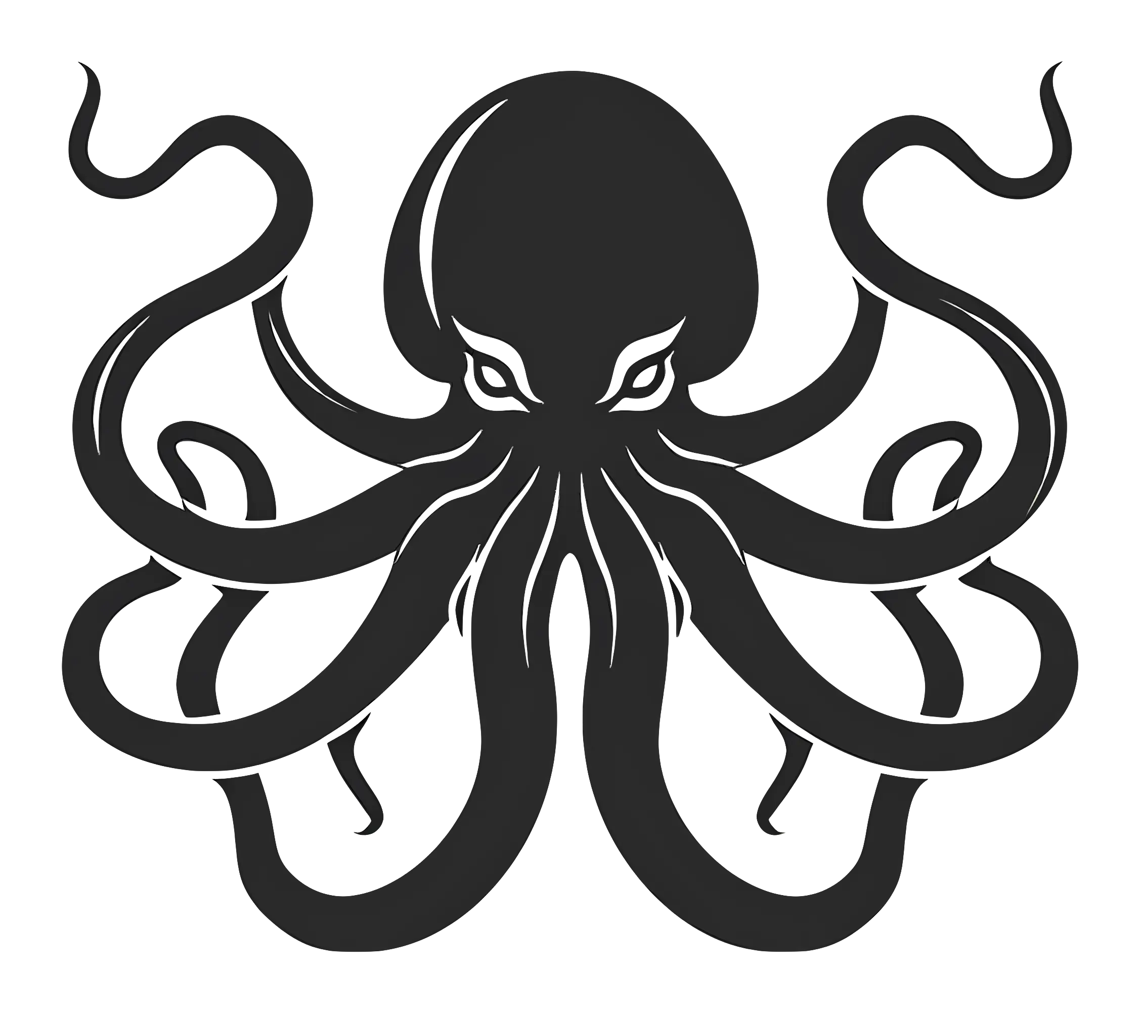 Black Octopus Silhouette with Extended Tentacles