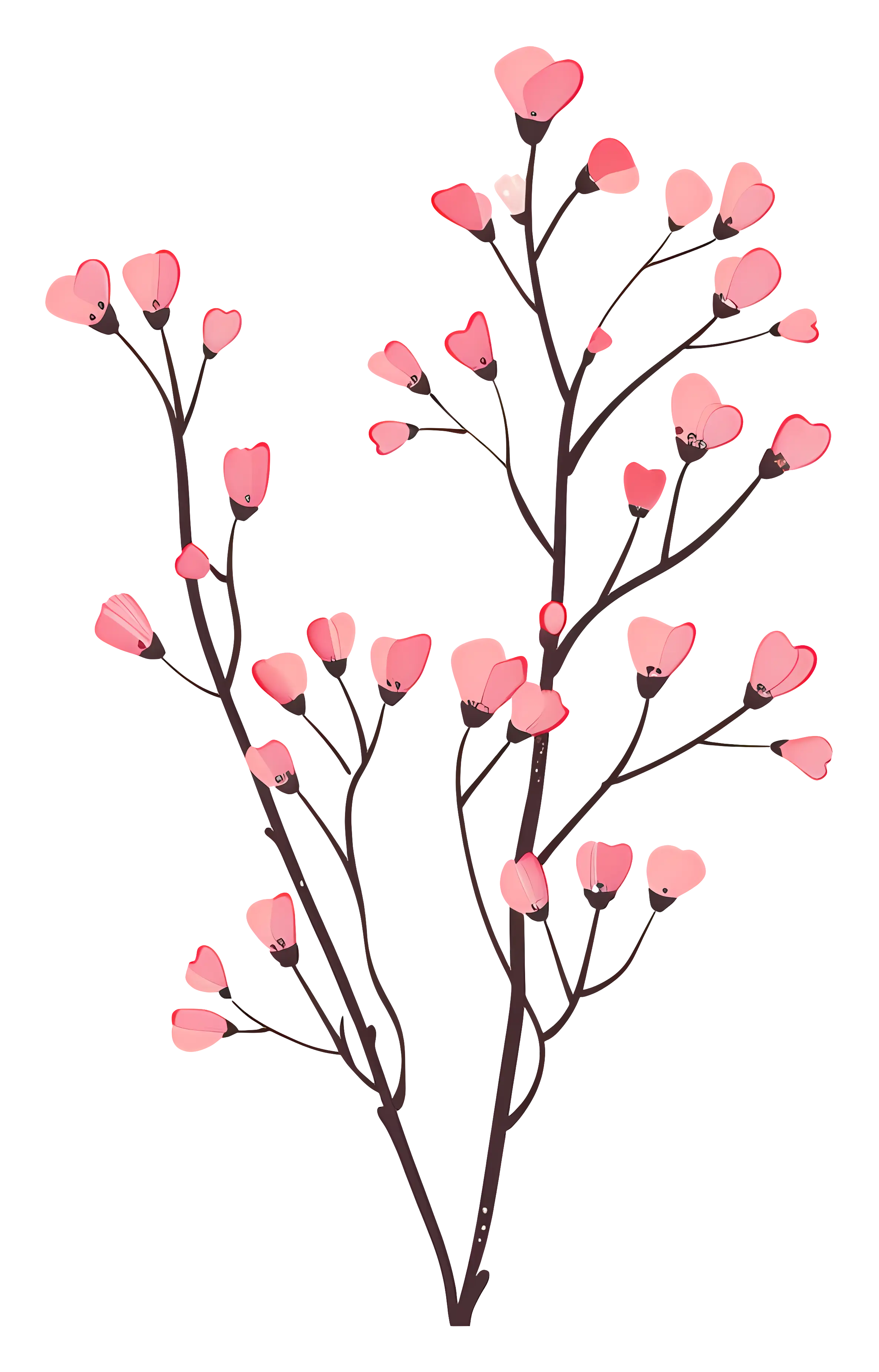Pink Heart-Shaped Blossoms on Twigs Illustration
