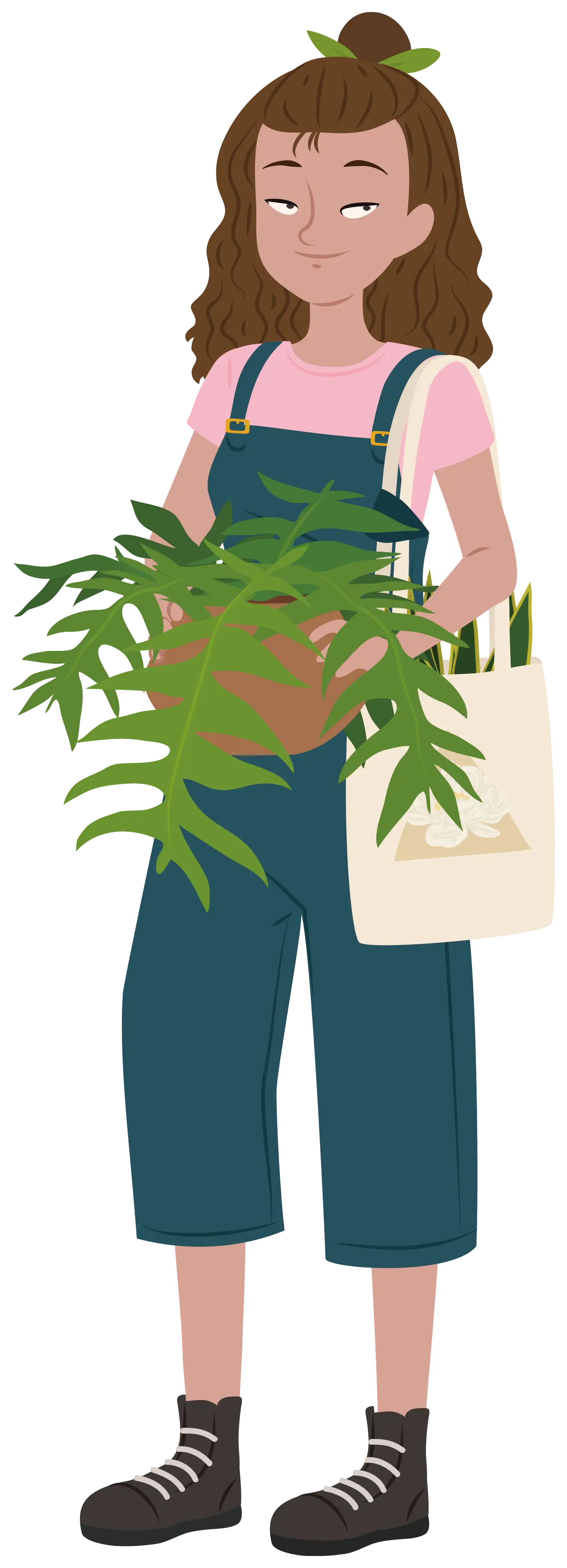Girl Holding Plant in Overalls