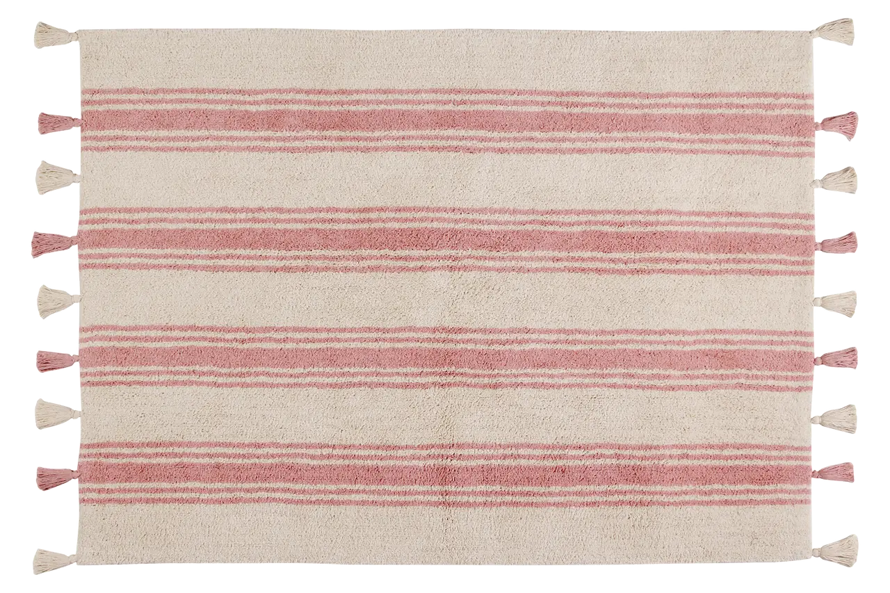 Pink Striped Rug with Tassels