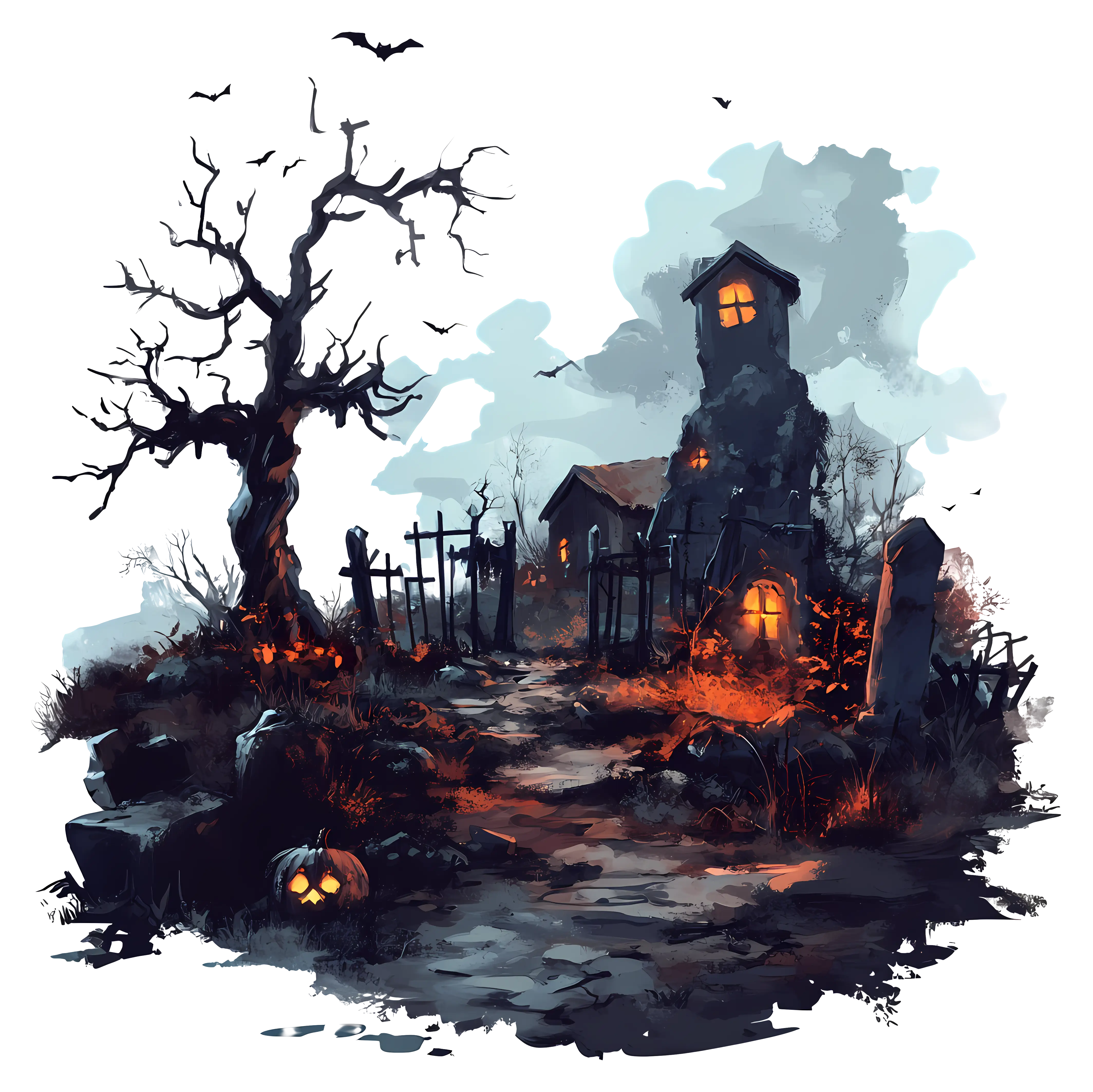Spooky Haunted House Scene Illustration