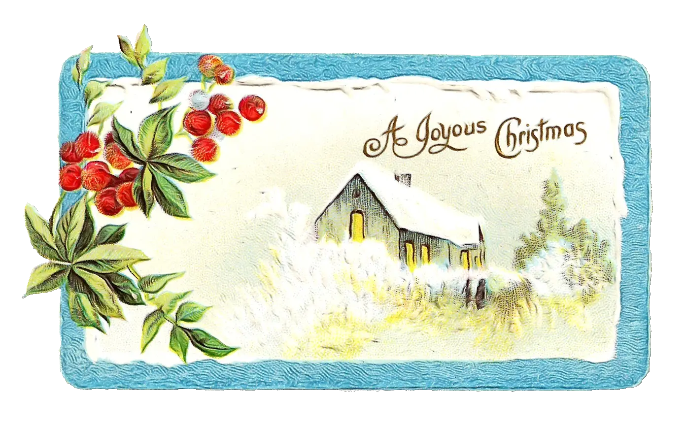 Christmas Card Featuring Snowy House and Berries