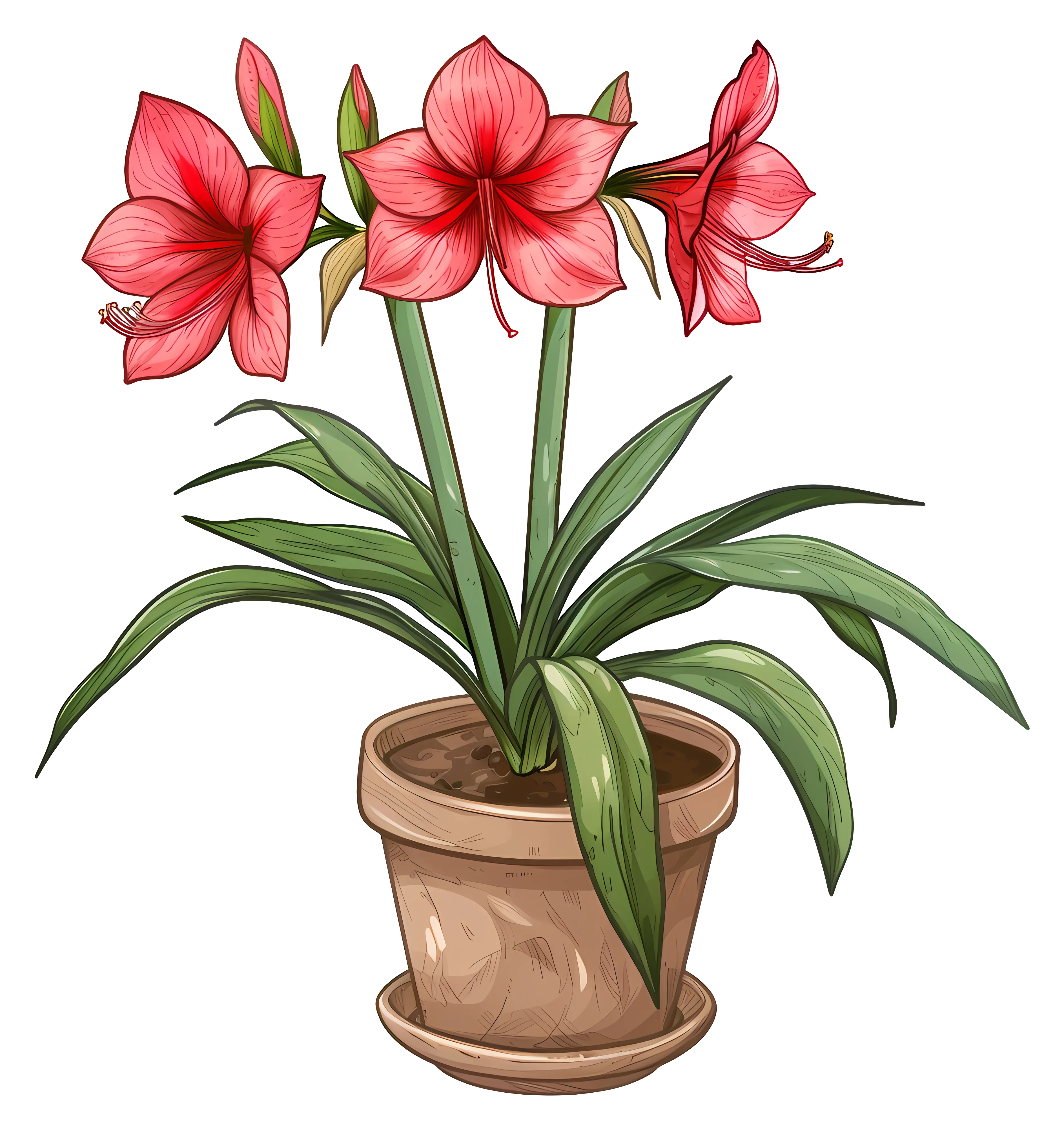 Potted Amaryllis with Red Flowers