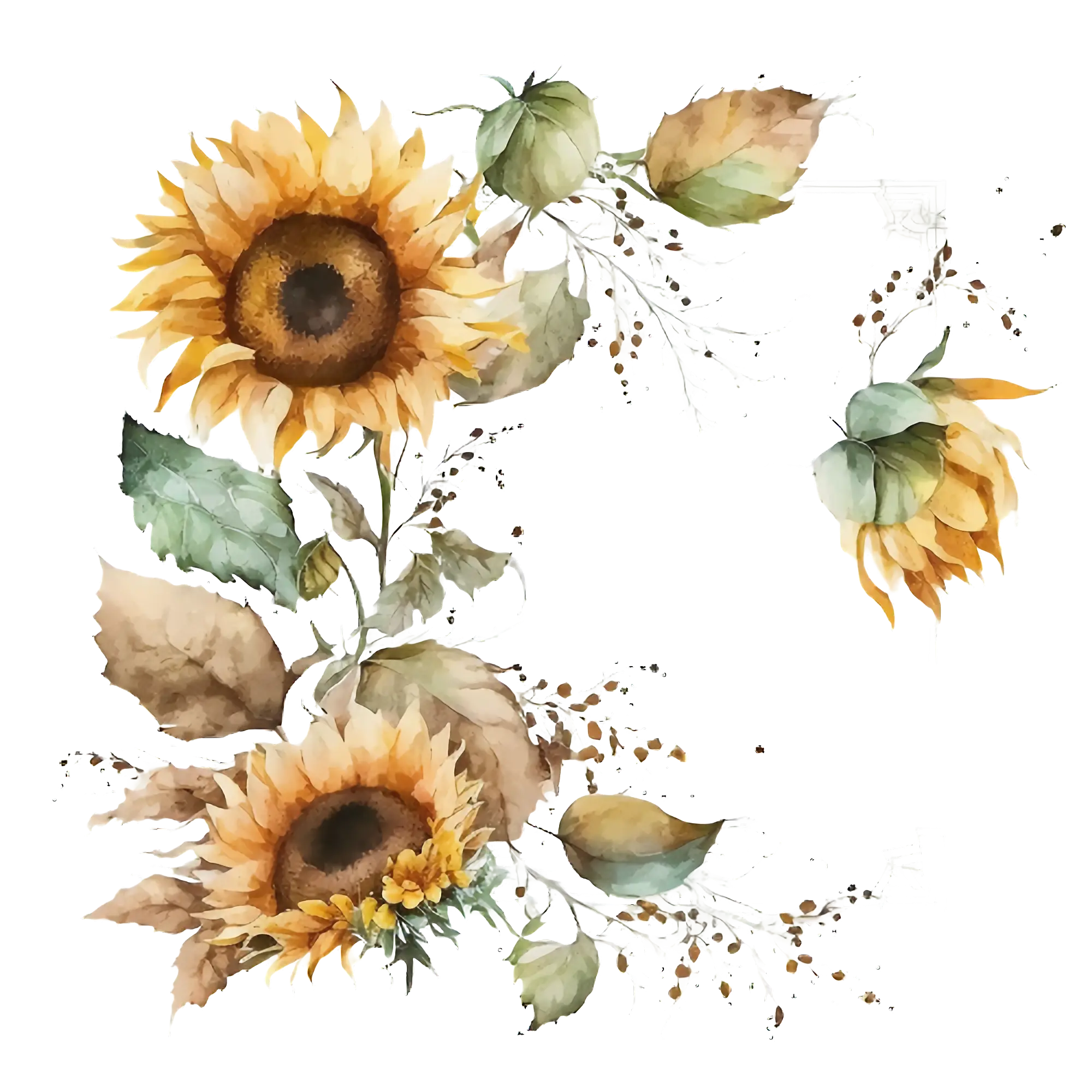 Sunflower Arrangement in Watercolor Design