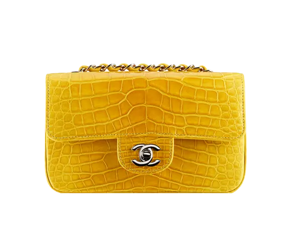 Yellow crocodile-texture handbag with chain strap