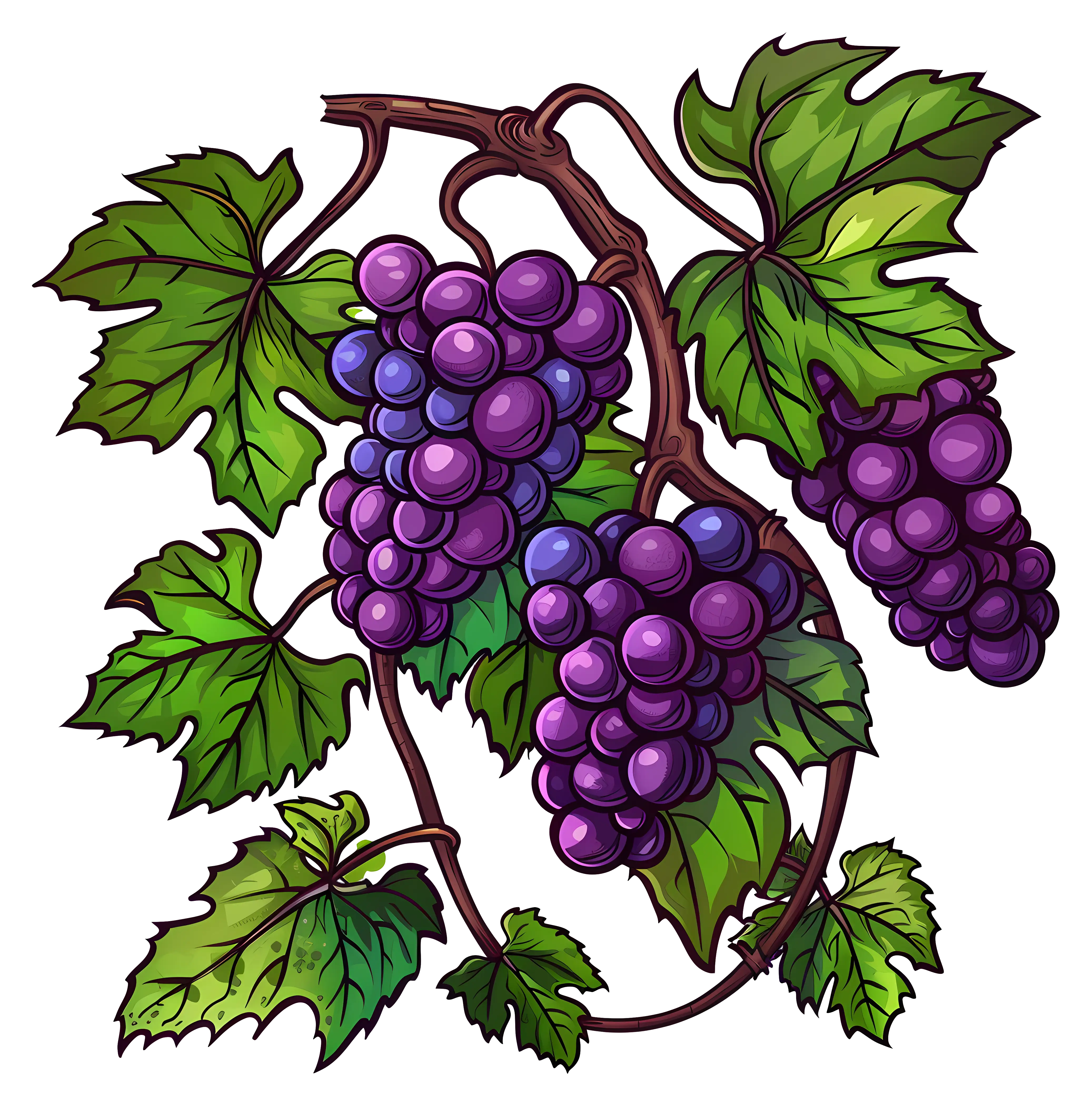 Purple Grapes with Green Leaves Illustration