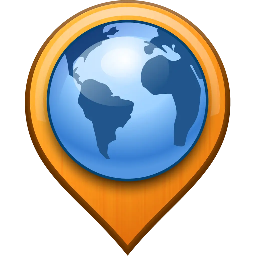 Blue Globe Icon with Orange Pin