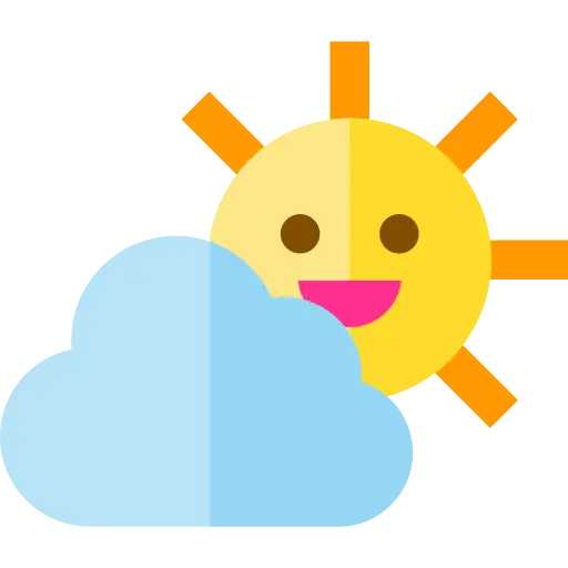 Smiling Sun and Cloud in Cartoon Style
