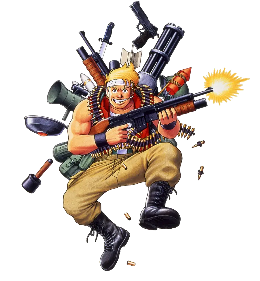 Cartoon Soldier with Weapons Ready for Action