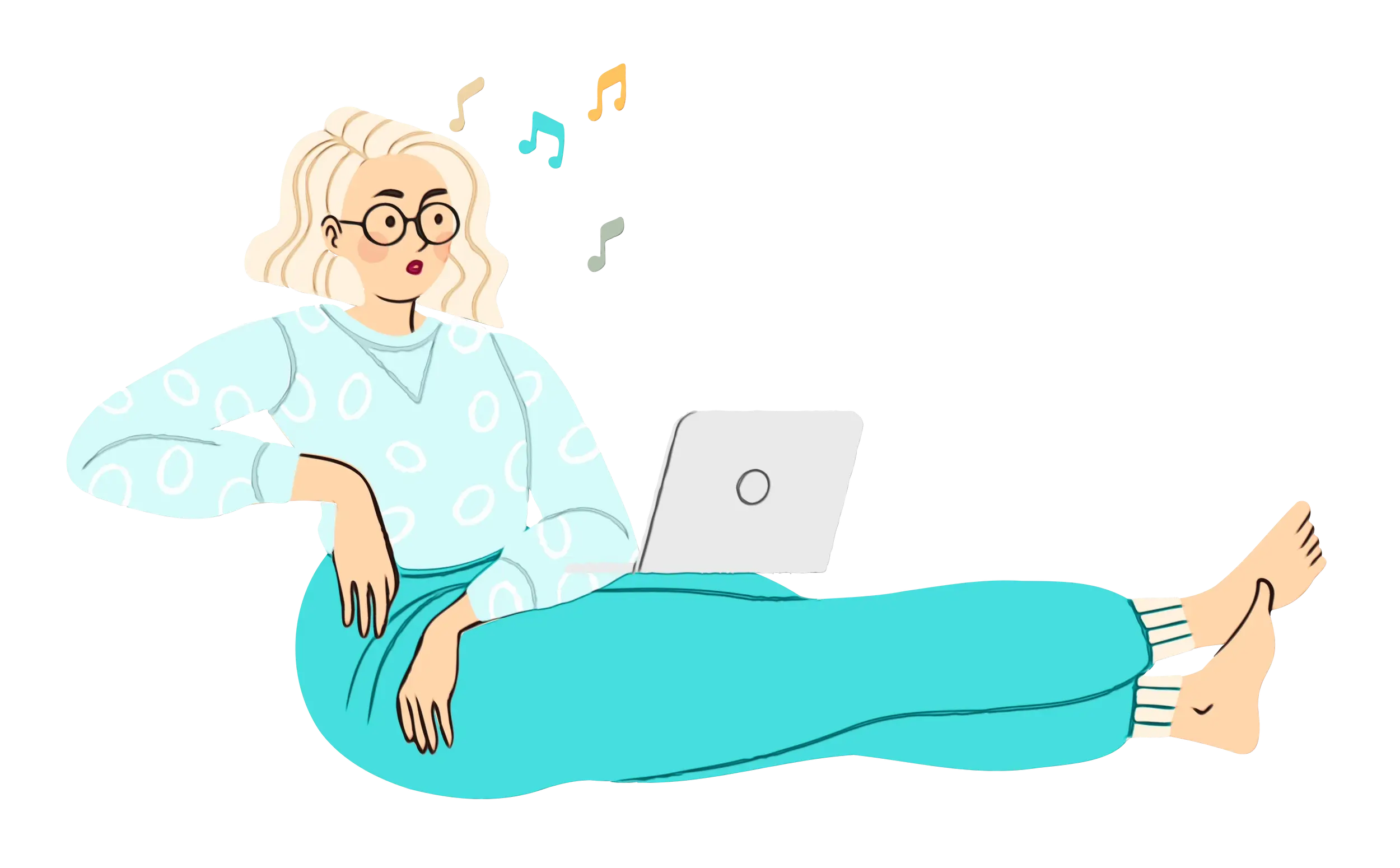Woman Relaxing with Laptop and Music