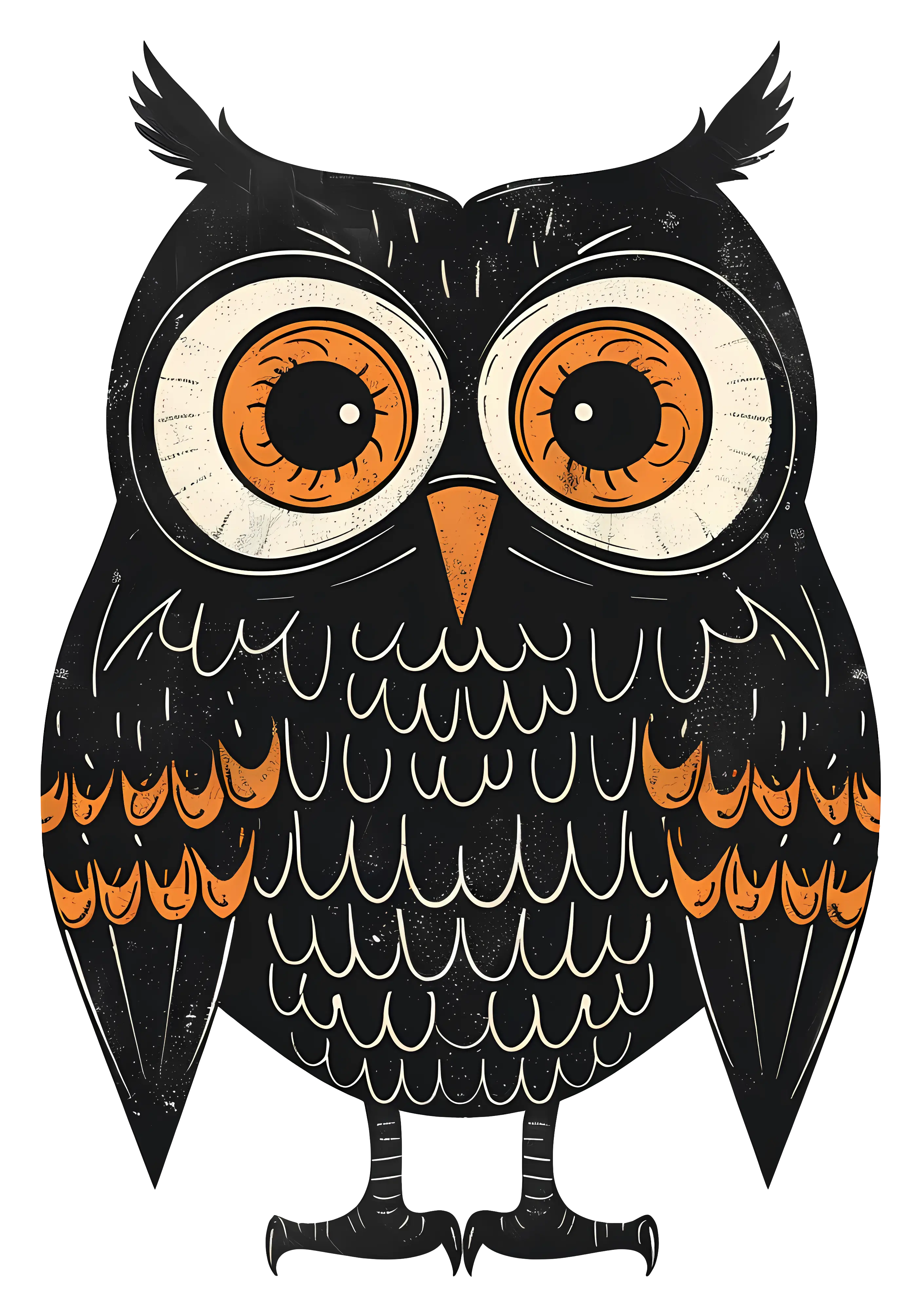 Black Owl with Large Orange Eyes Illustration