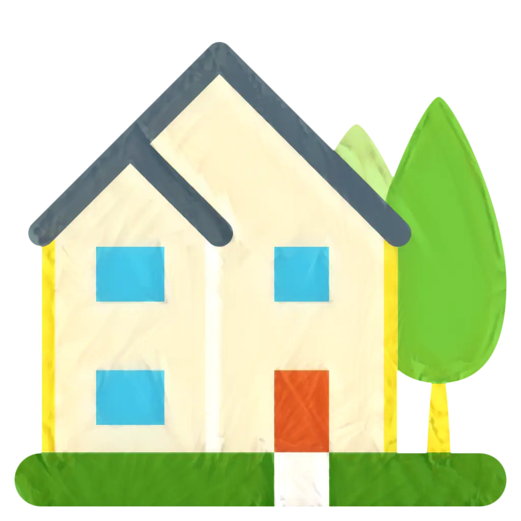 Simple Cartoon House with Garden and Trees