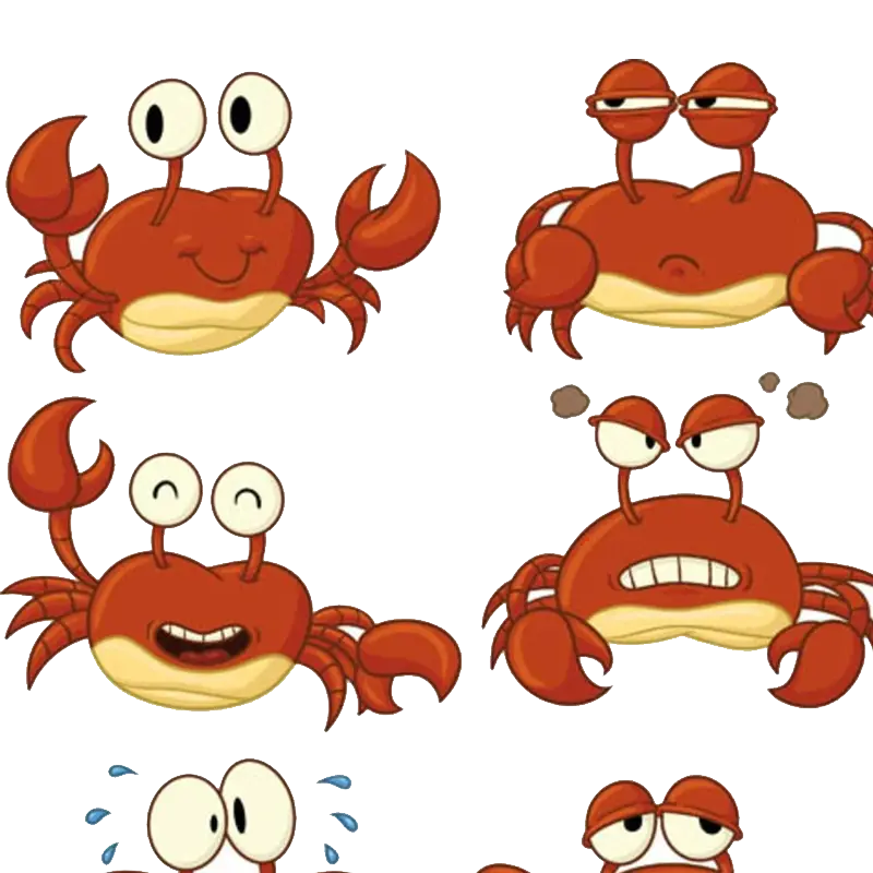 Cartoon Crabs with Various Expressions