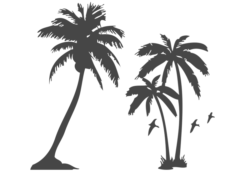 Palm Trees Silhouette with Flying Birds