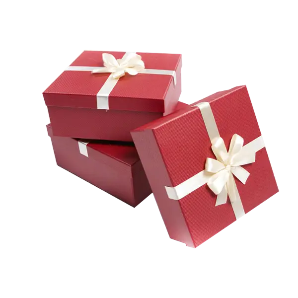 Stacked Red Gift Boxes with Decorative Ribbons