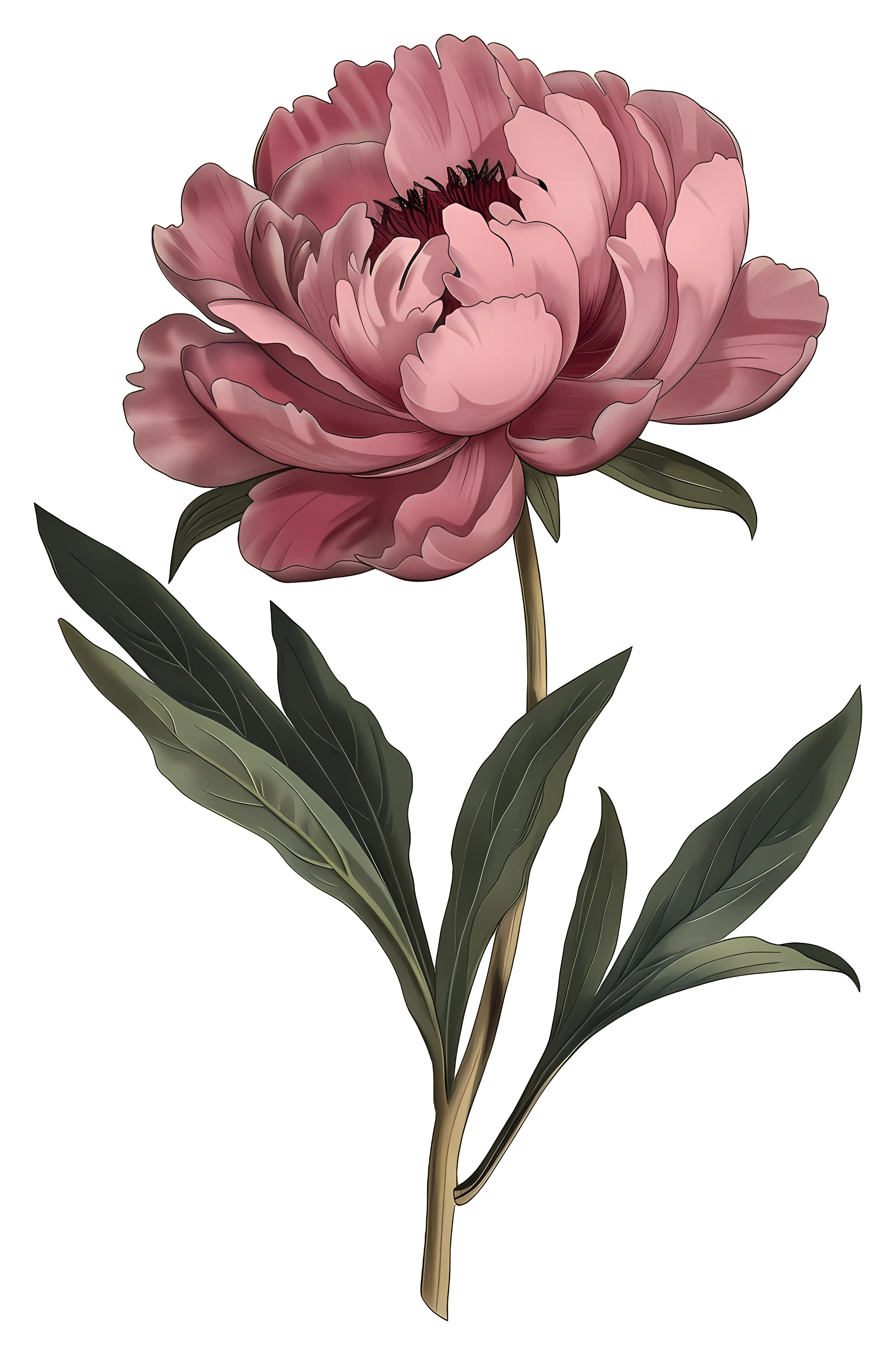 Beautiful Pink Peony Flower Illustration