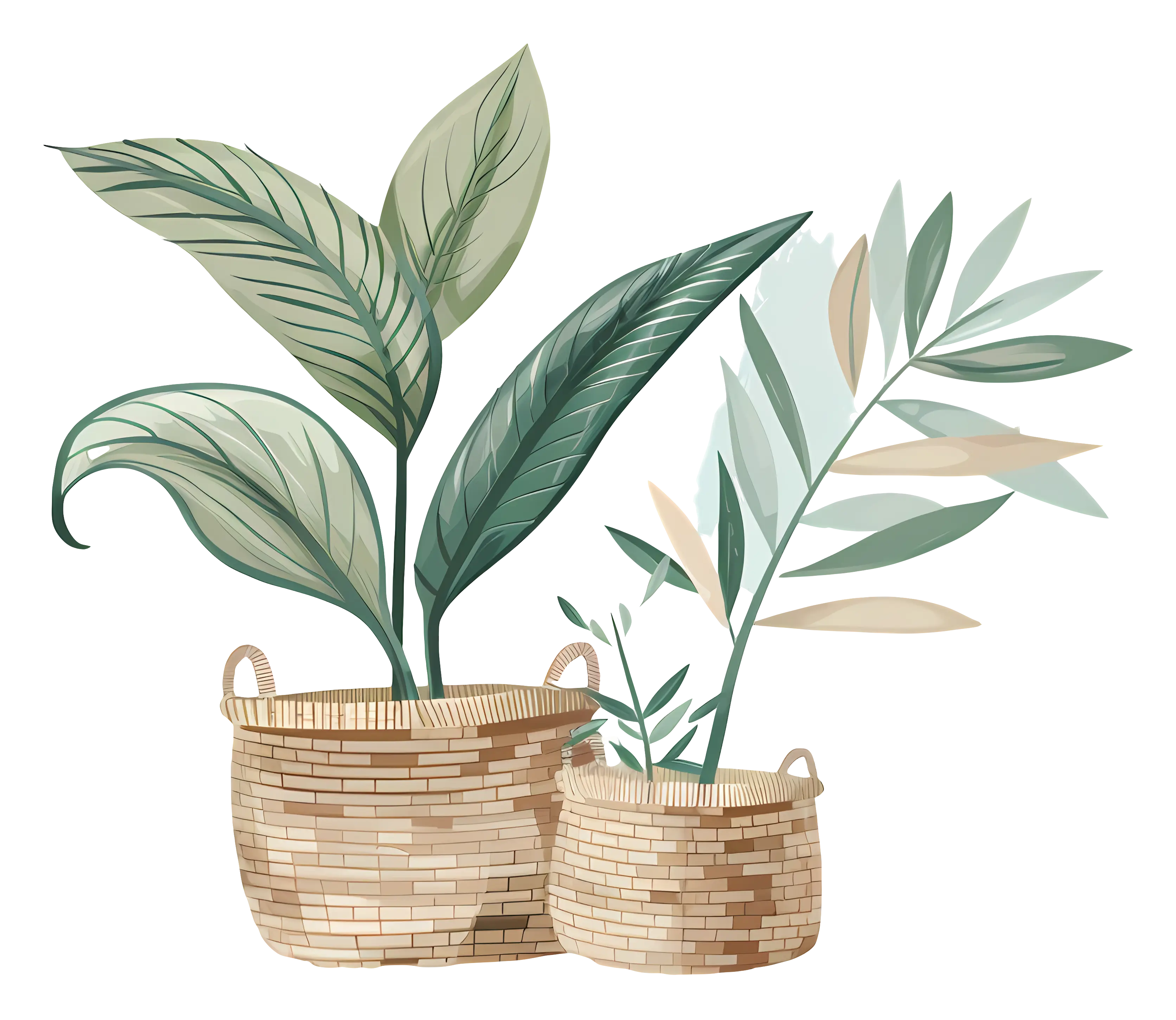 Potted Green Plants in Decorative Baskets