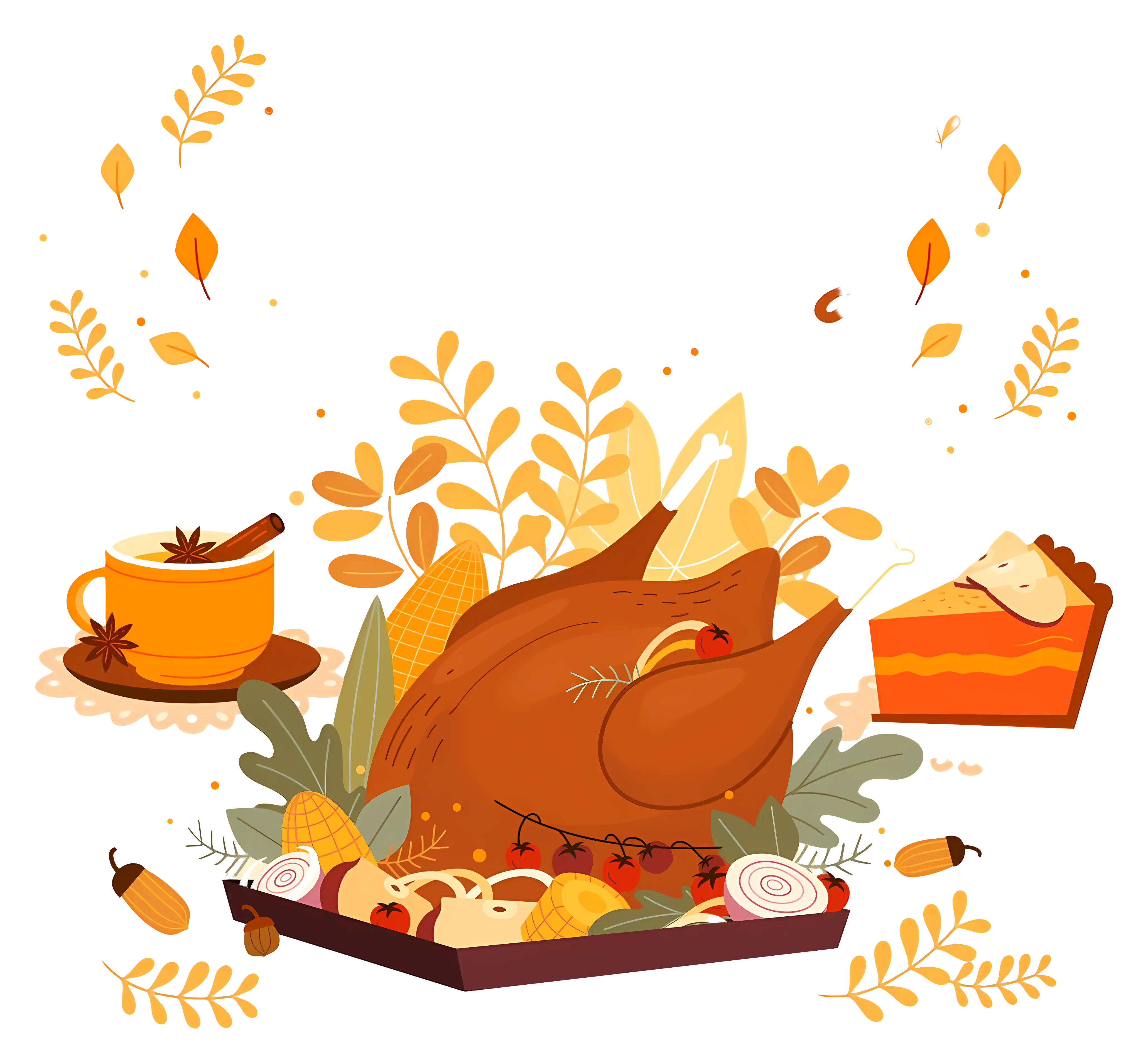 Thanksgiving Feast with Turkey and Pie