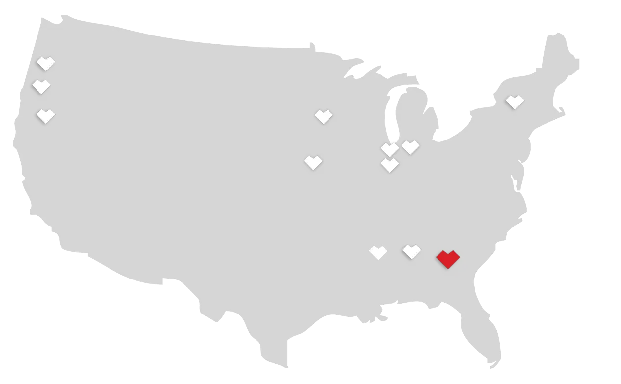 USA Map with Heart Locations