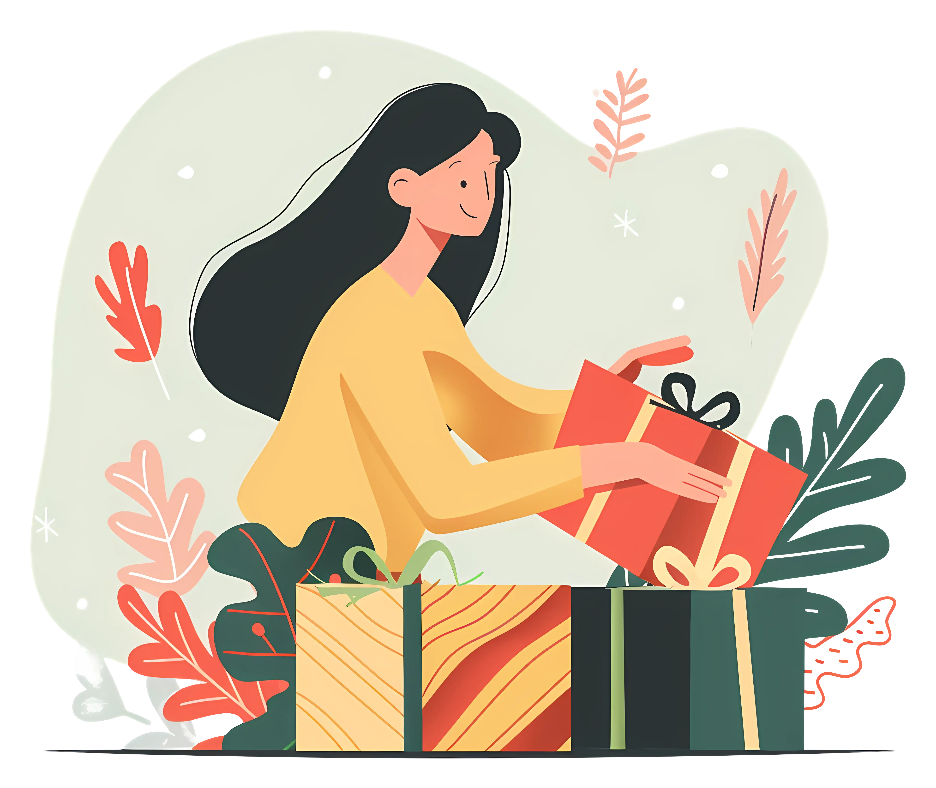 Woman Opening Presents for Holiday Celebration
