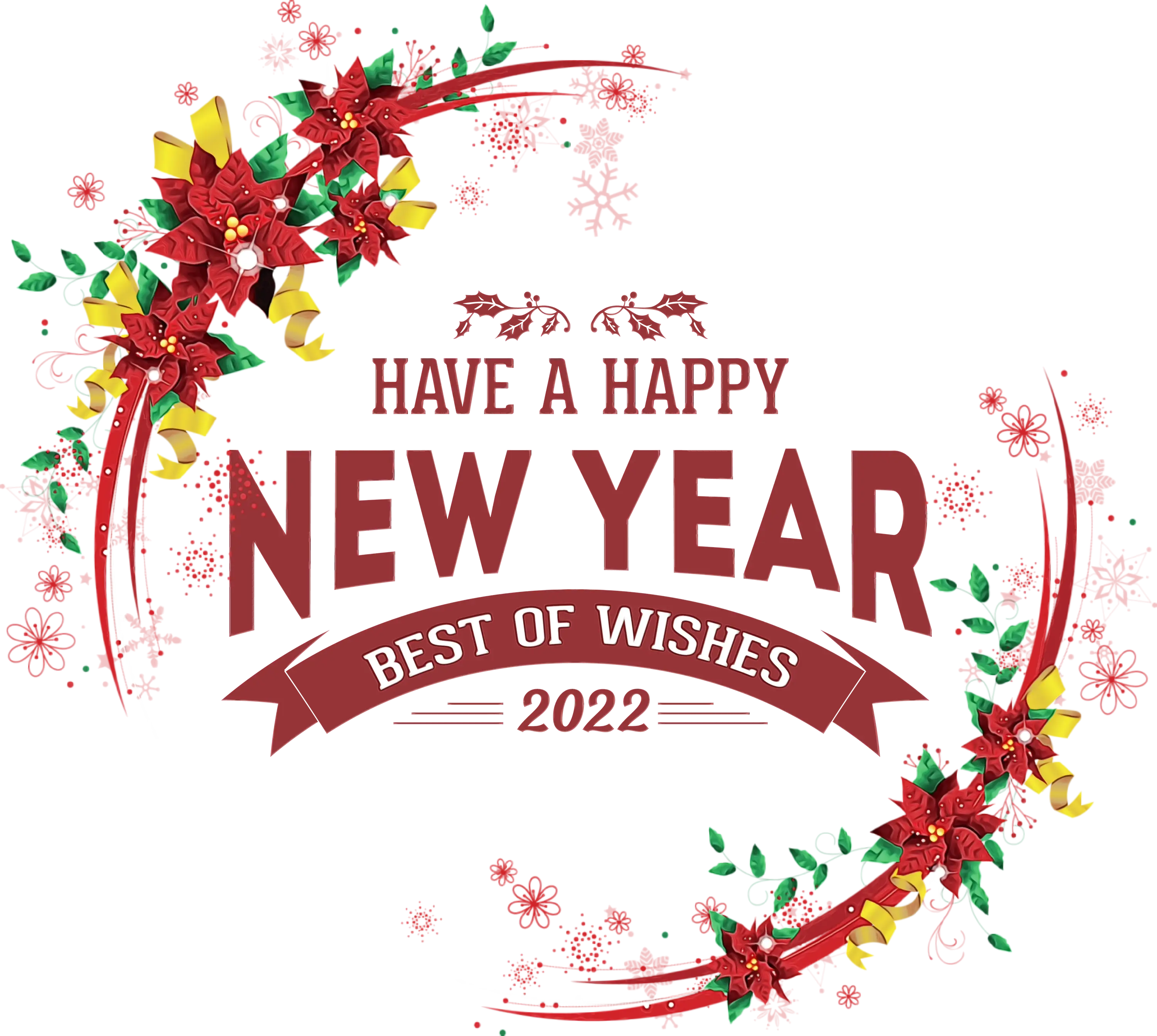 Happy New Year 2022 Banner with Poinsettias
