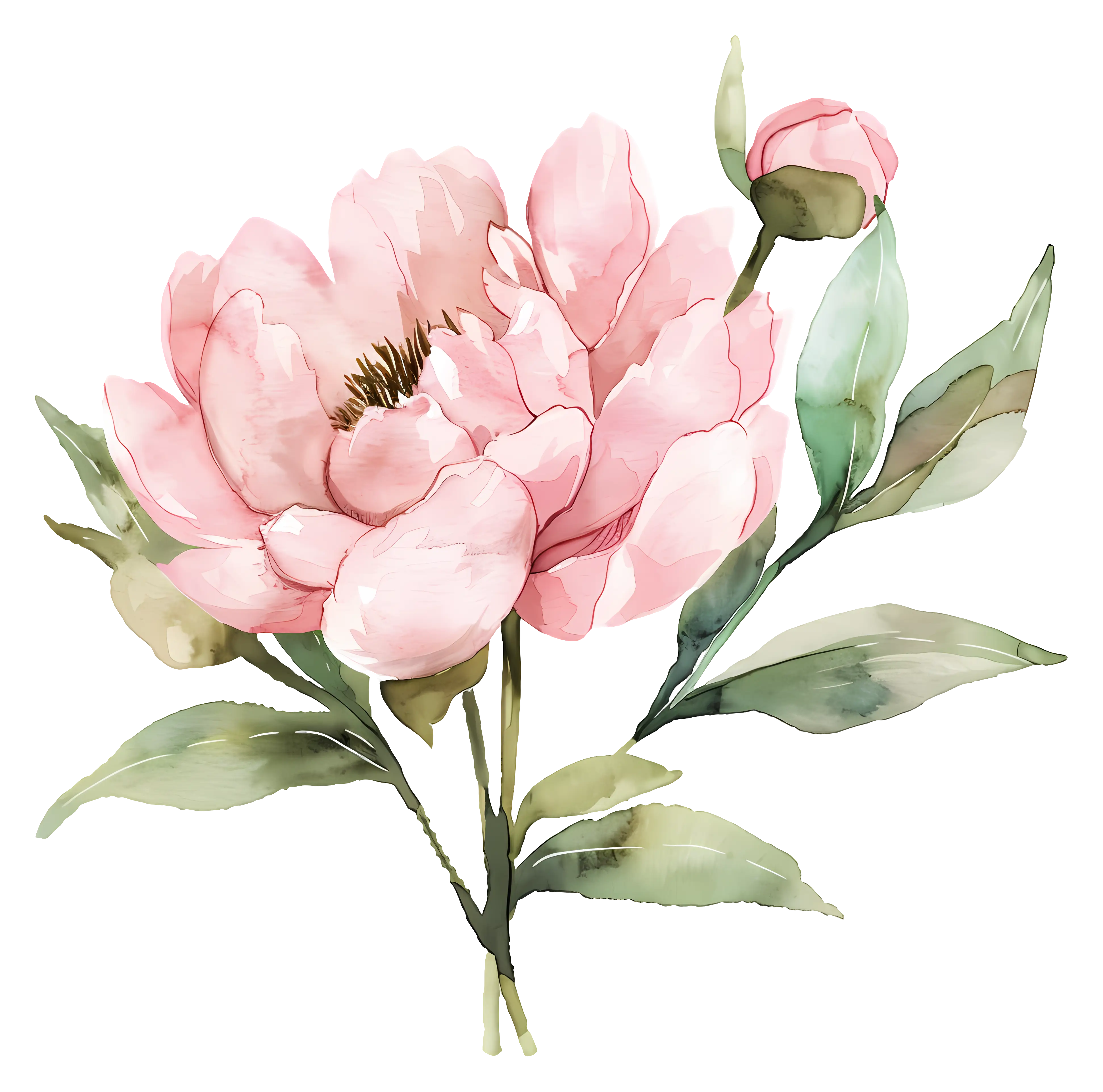 Pink Peony Flower Watercolor Illustration
