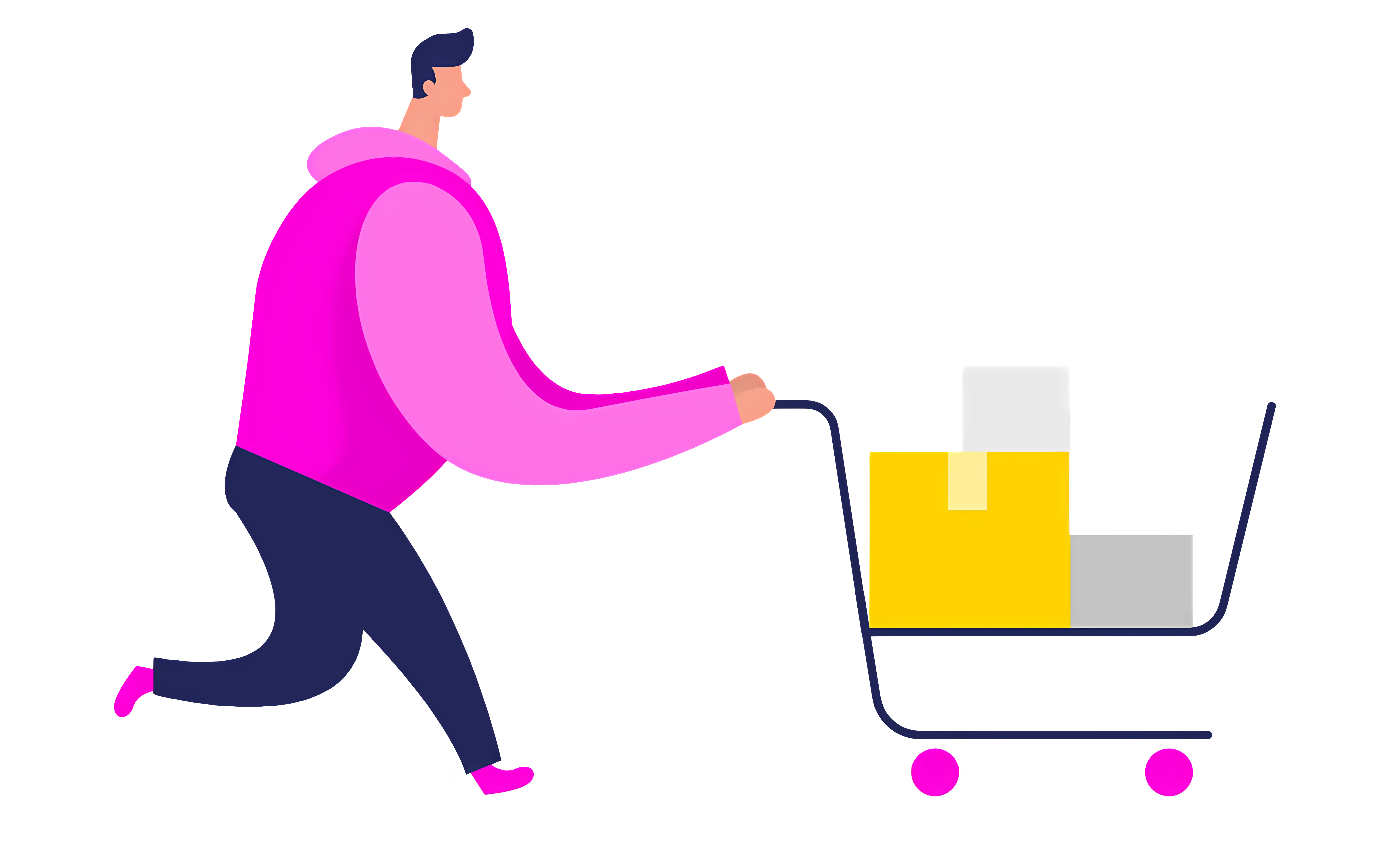 Man Pushing Shopping Cart with Boxes for Delivery