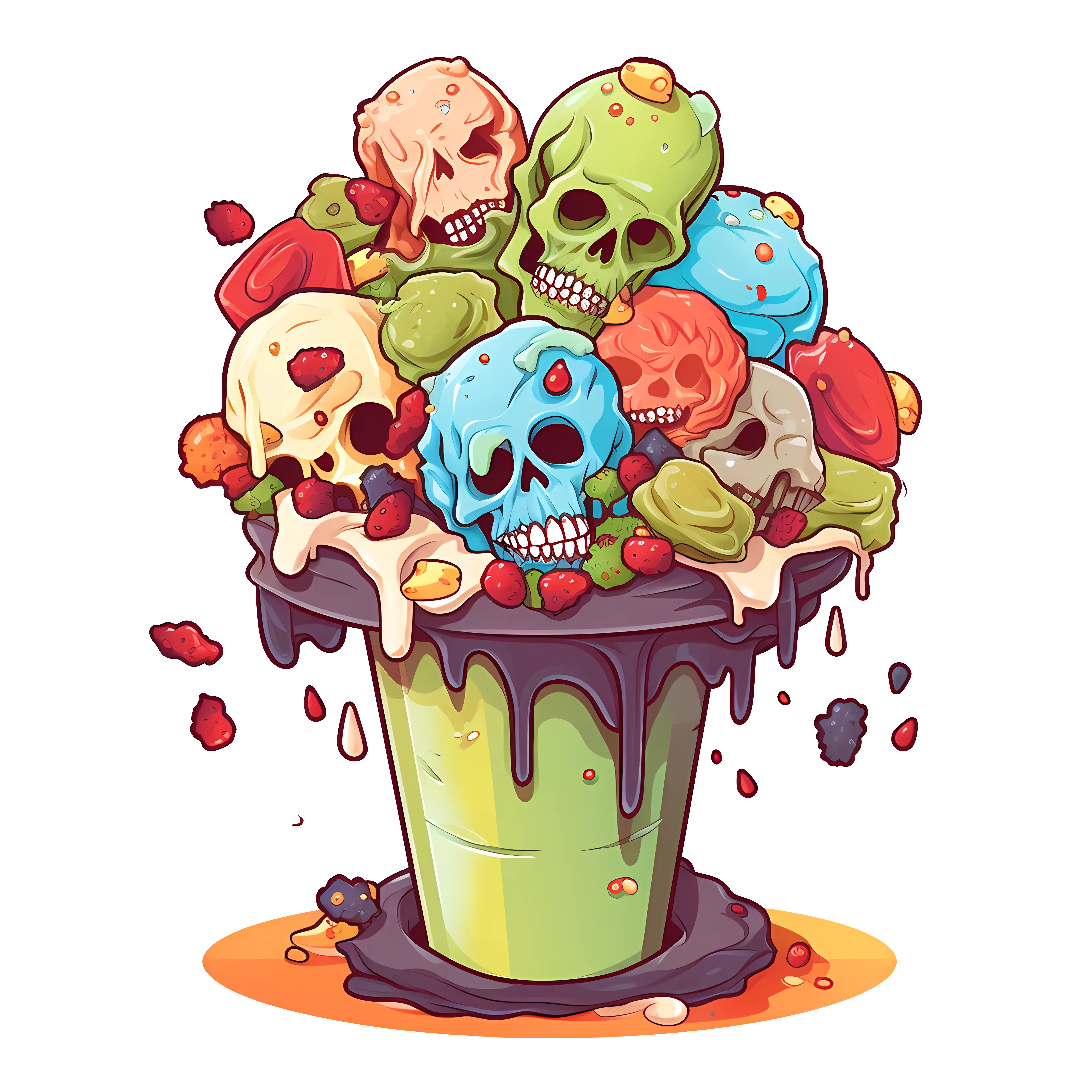 Colorful Skulls Candy Bucket Illustration