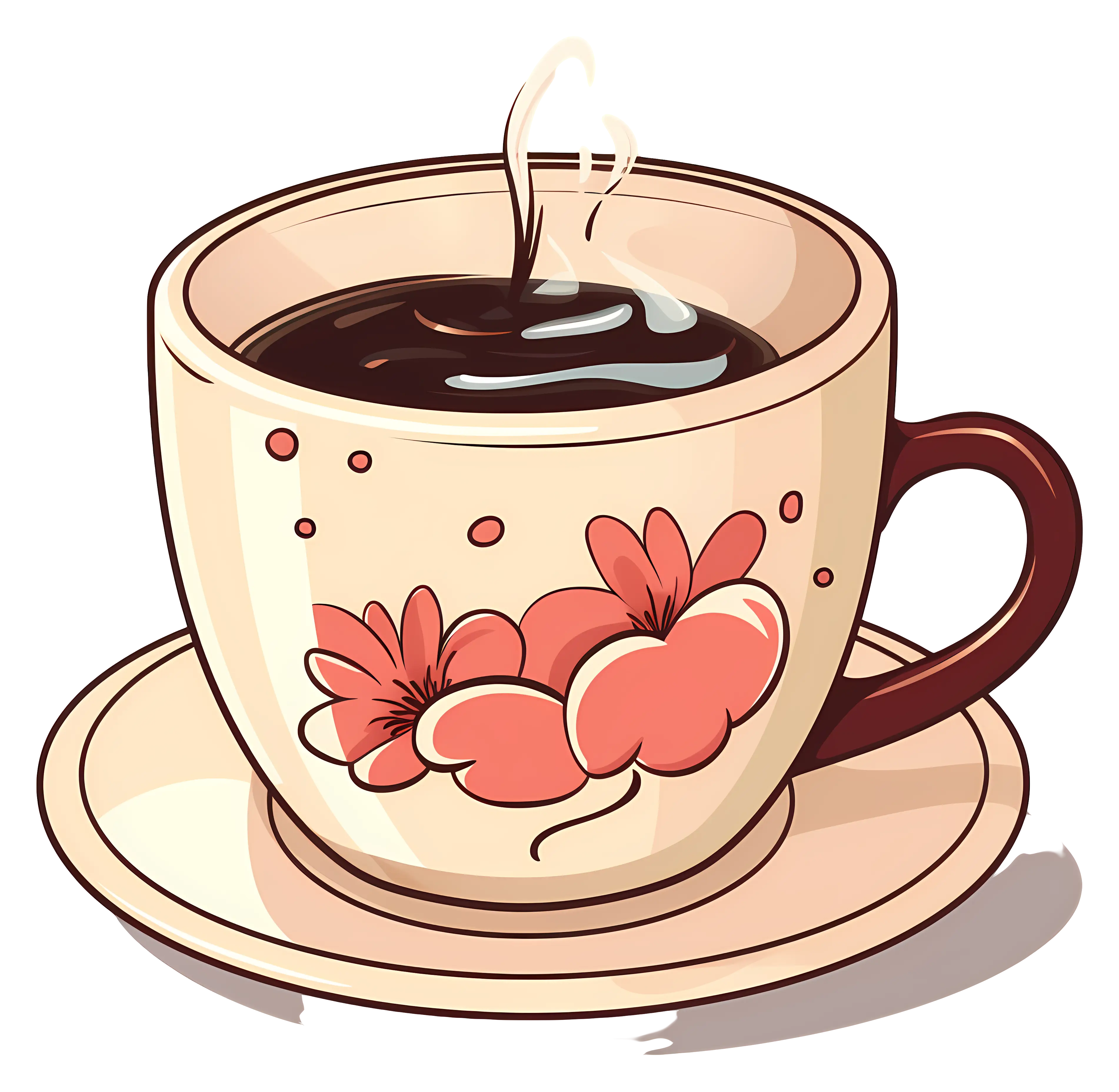 Cartoon Style Coffee Cup with Floral Design