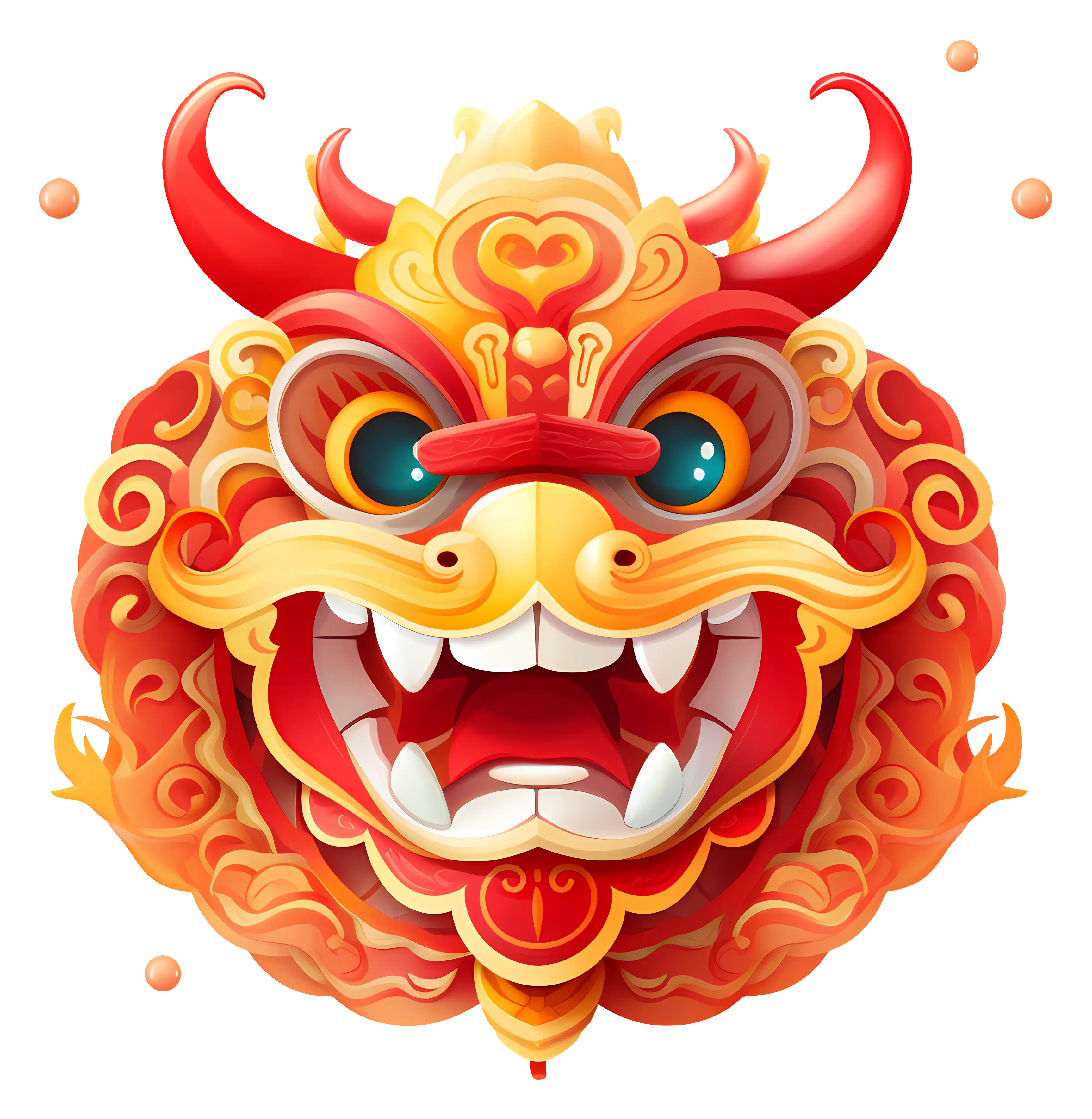 Golden Lion Dance Head with Horns