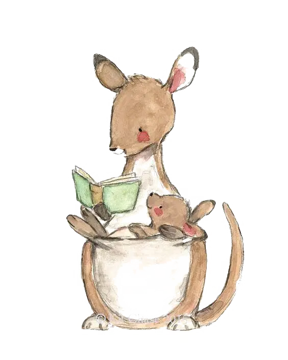 Cute Kangaroo Reading with Joey Illustration