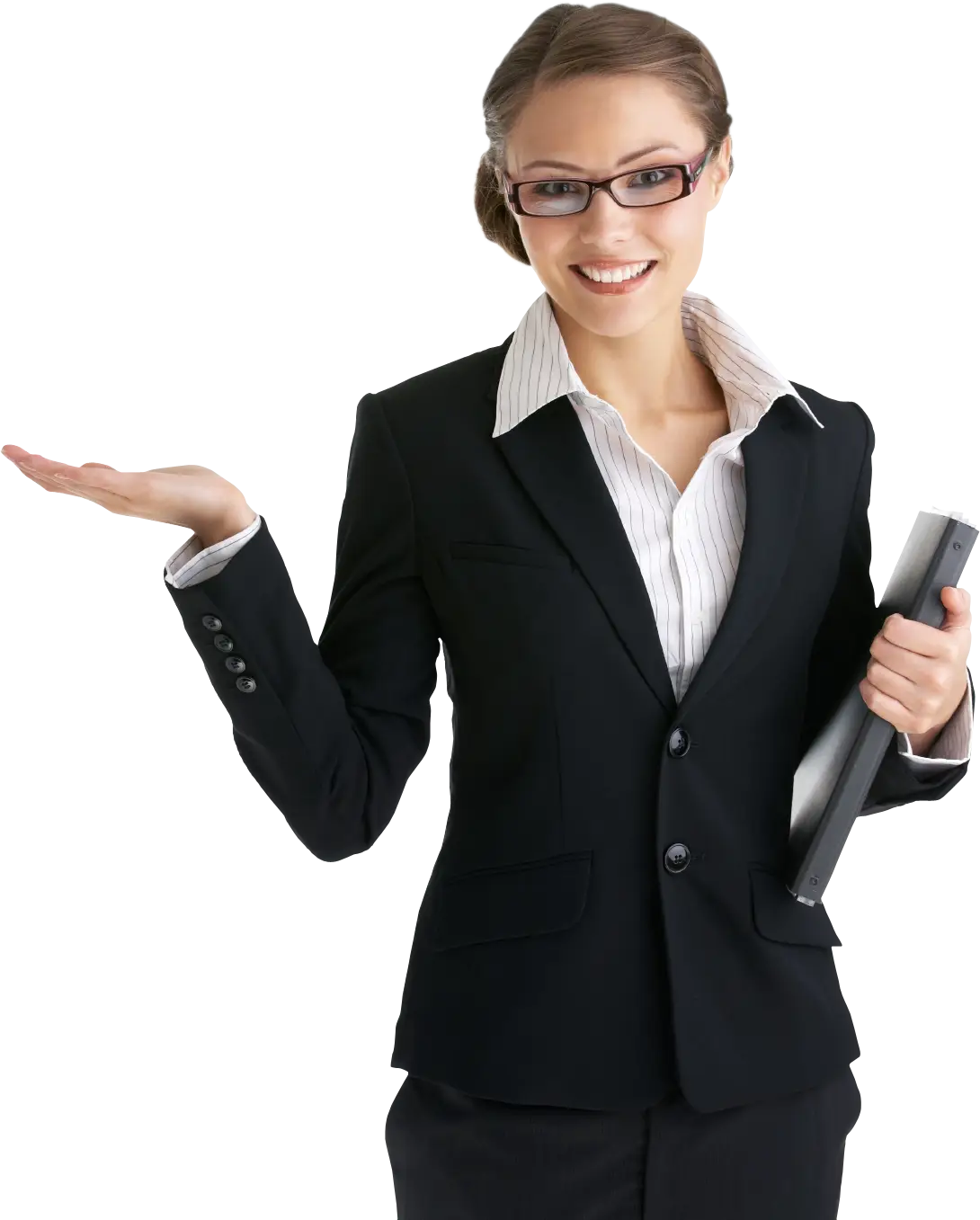 Smiling Businesswoman in Black Suit