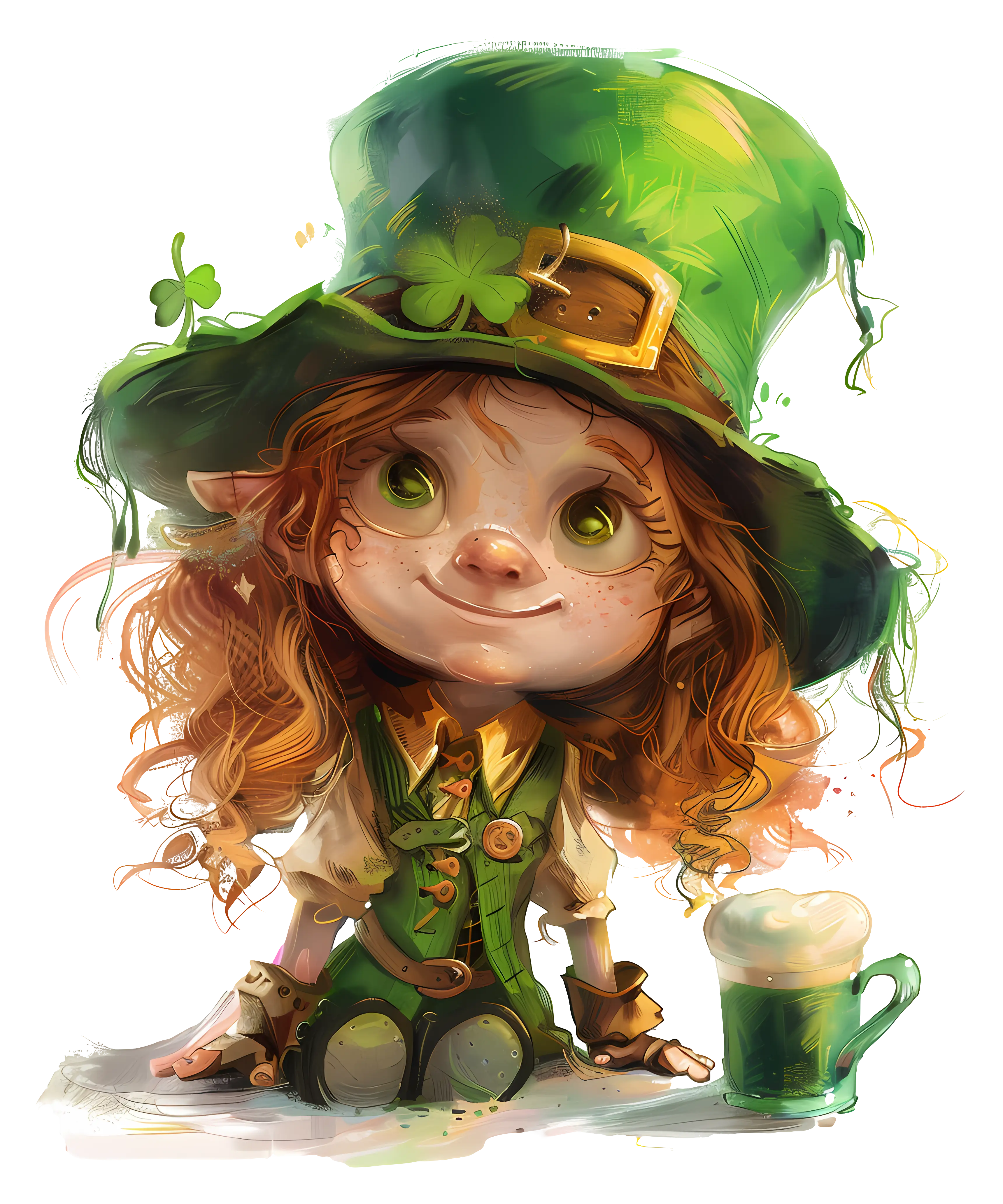 Cute Leprechaun Character with Green Drink