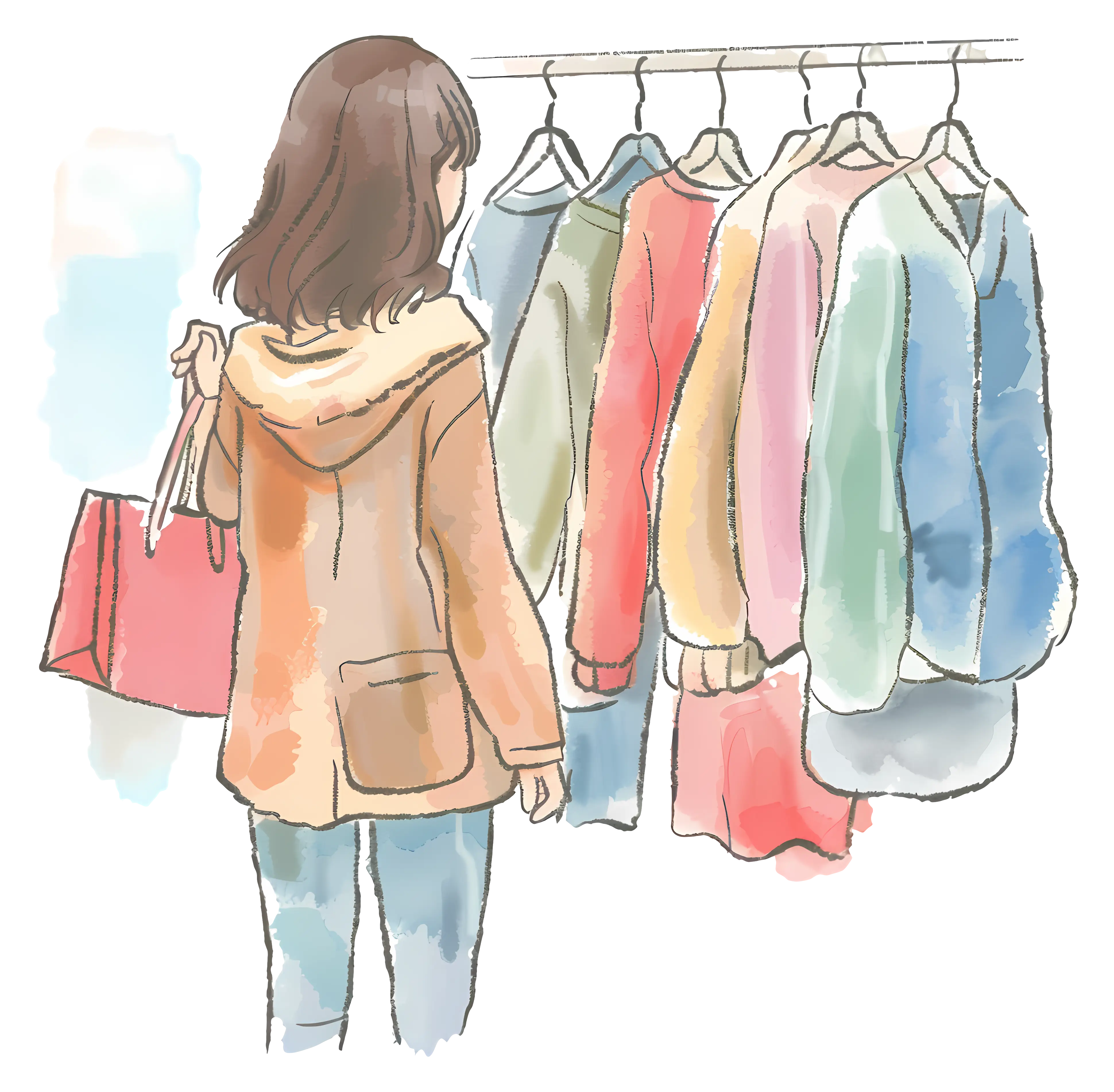 Woman Browsing Clothes in Store Illustration