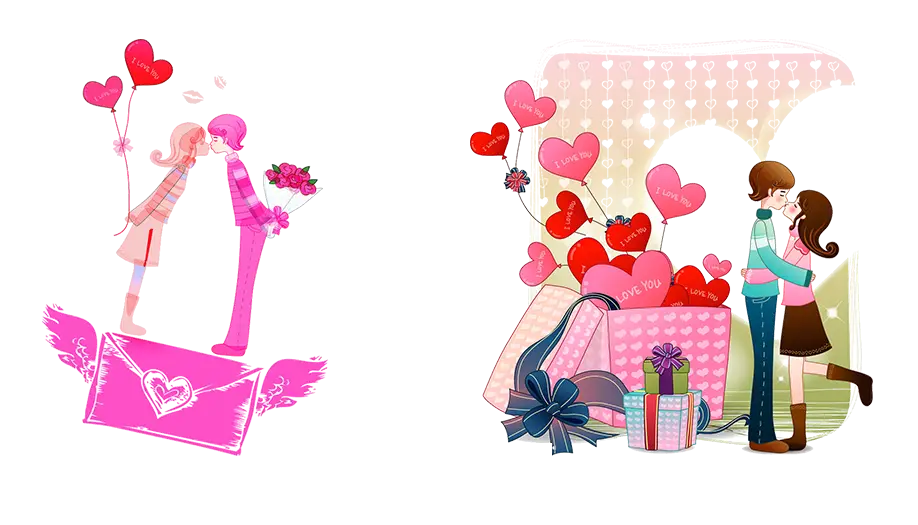 Romantic Couple with Hearts and Gifts