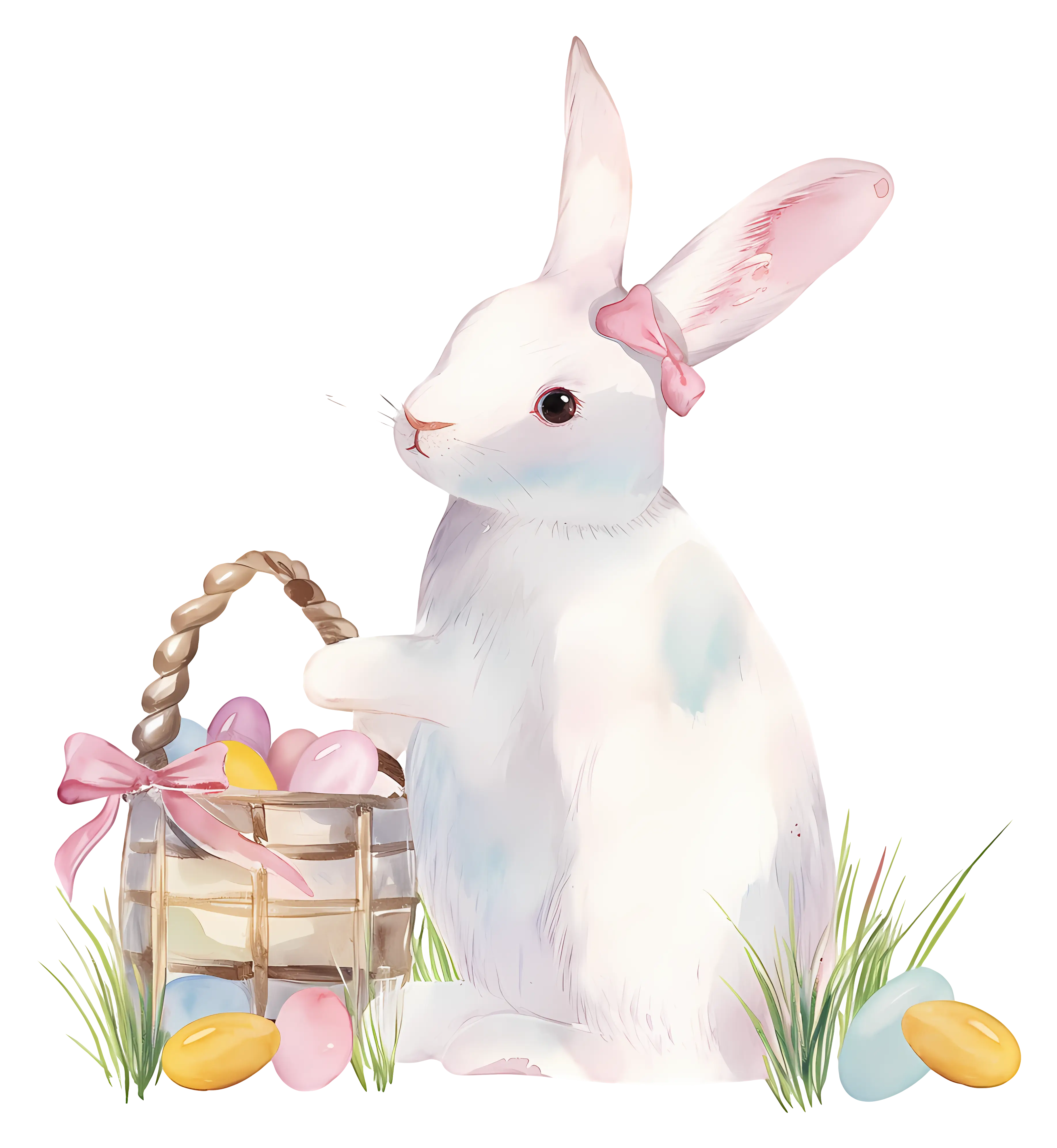 Cute Easter Bunny with Basket of Eggs