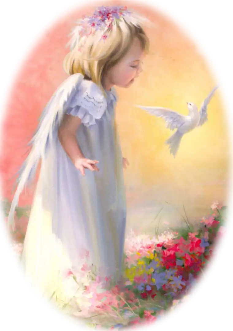 Angel Girl with Dove in a Garden