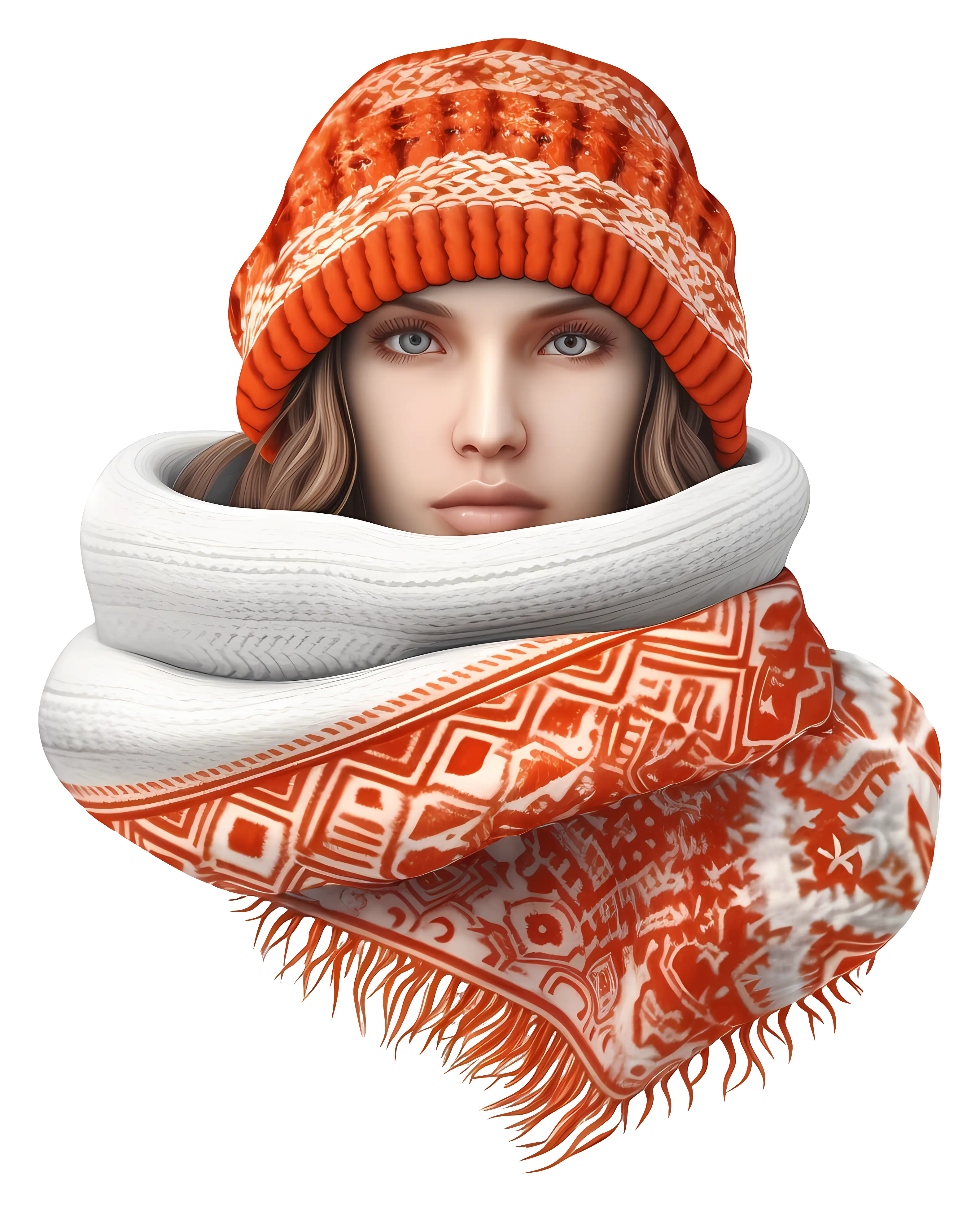 Woman in Winter Clothes with Scarf and Hat