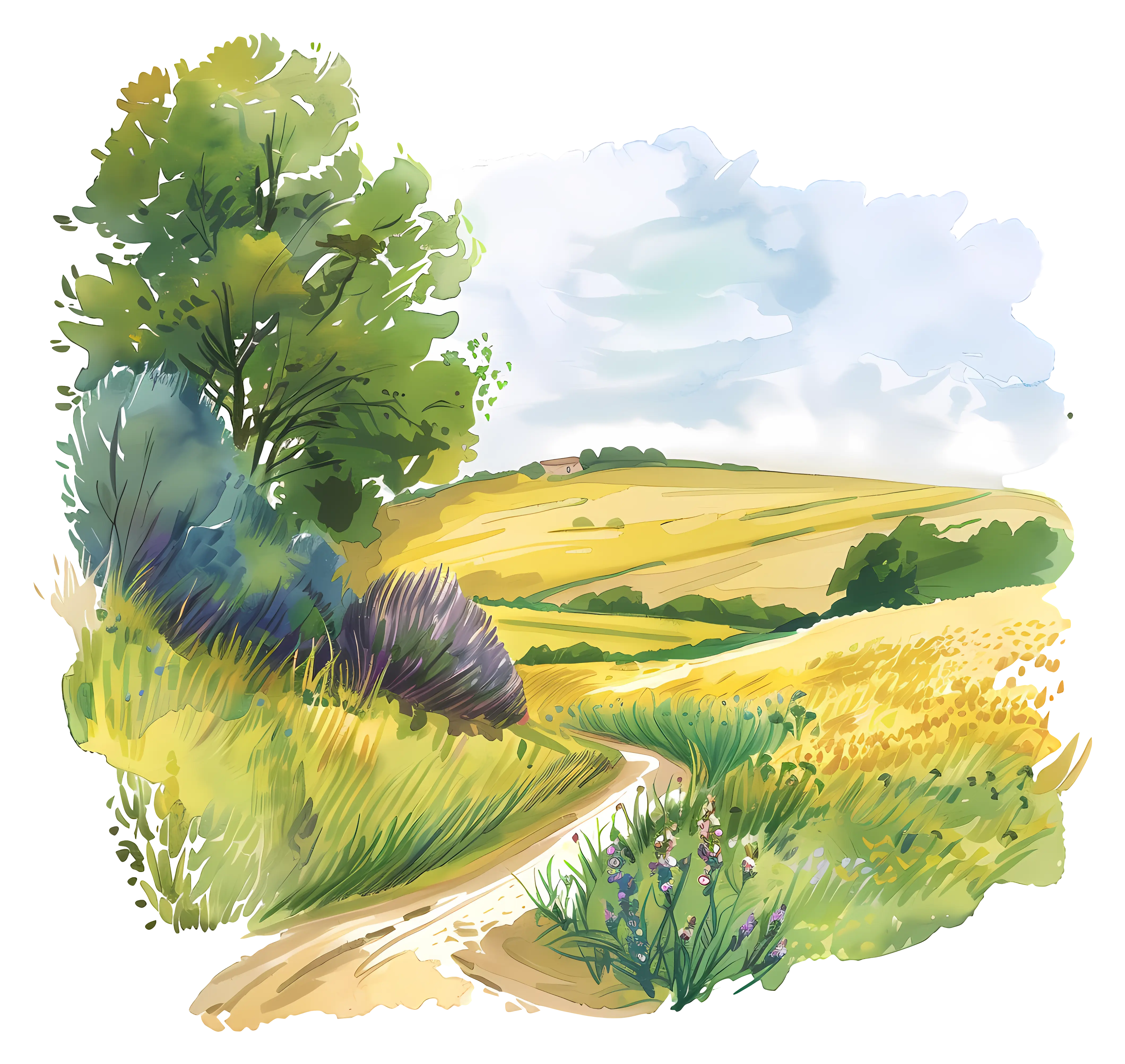 Lush Countryside Landscape Illustration