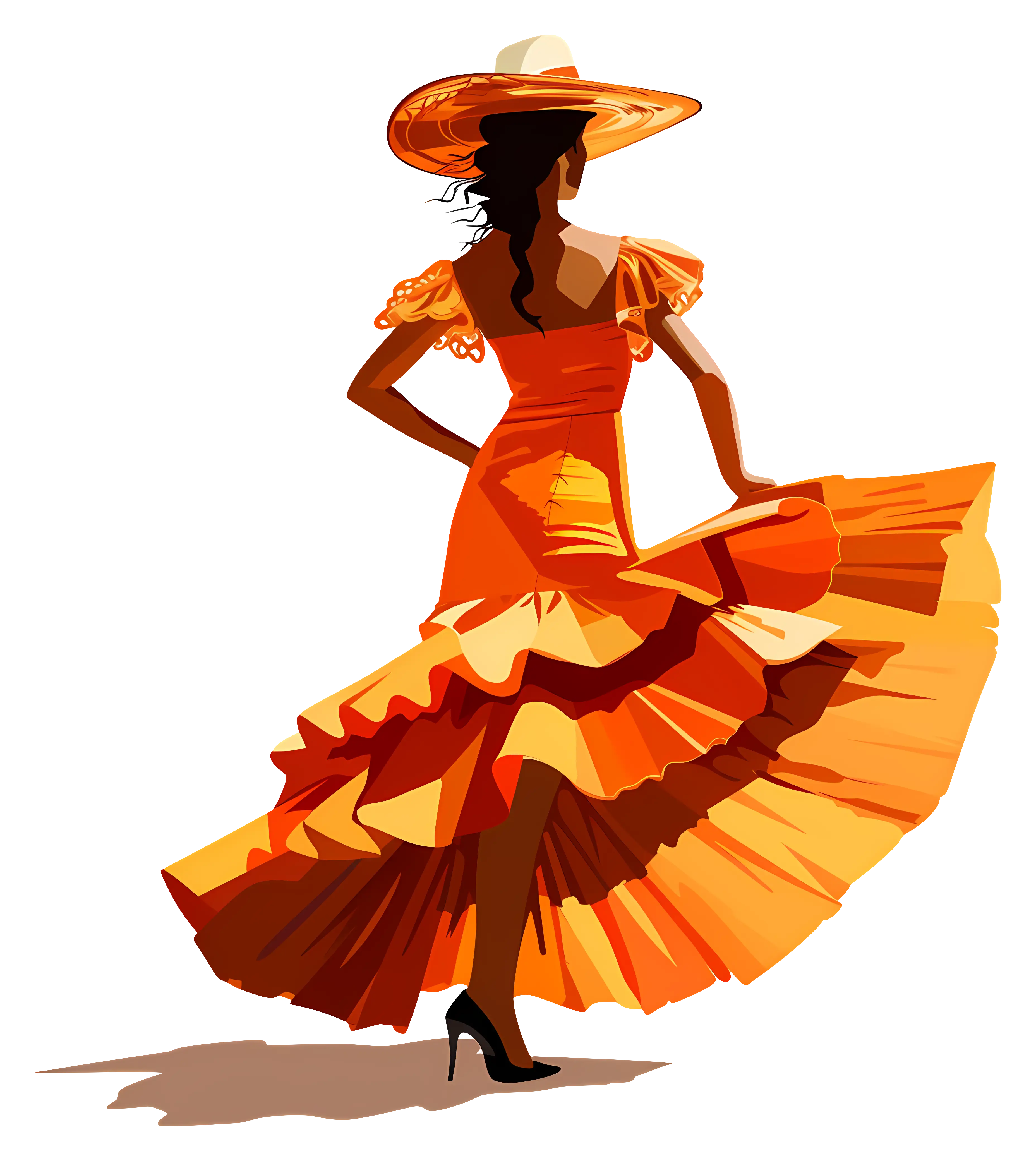 Dancing Woman in Orange Dress