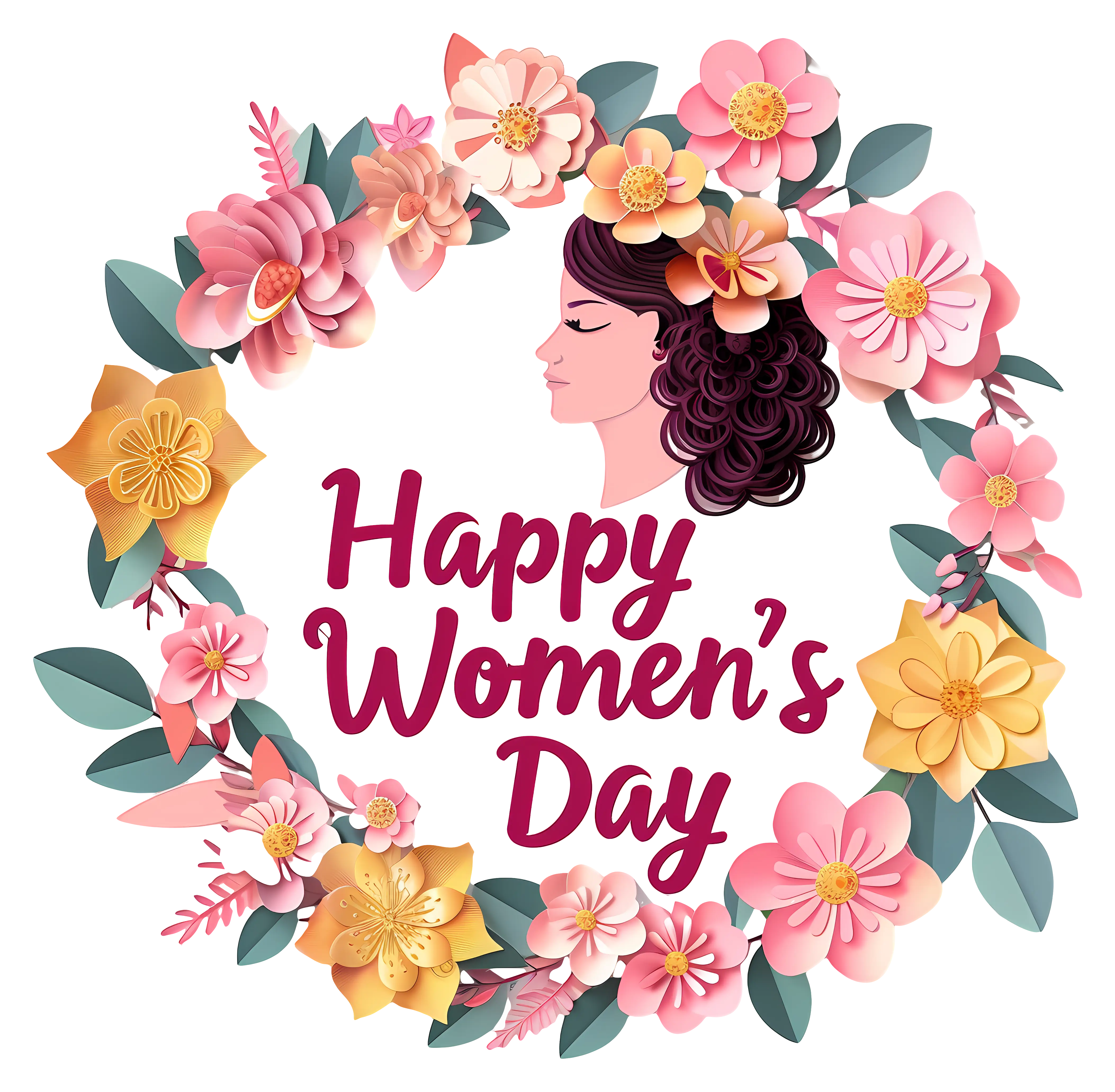 Happy Women&#039;s Day Floral Wreath Illustration