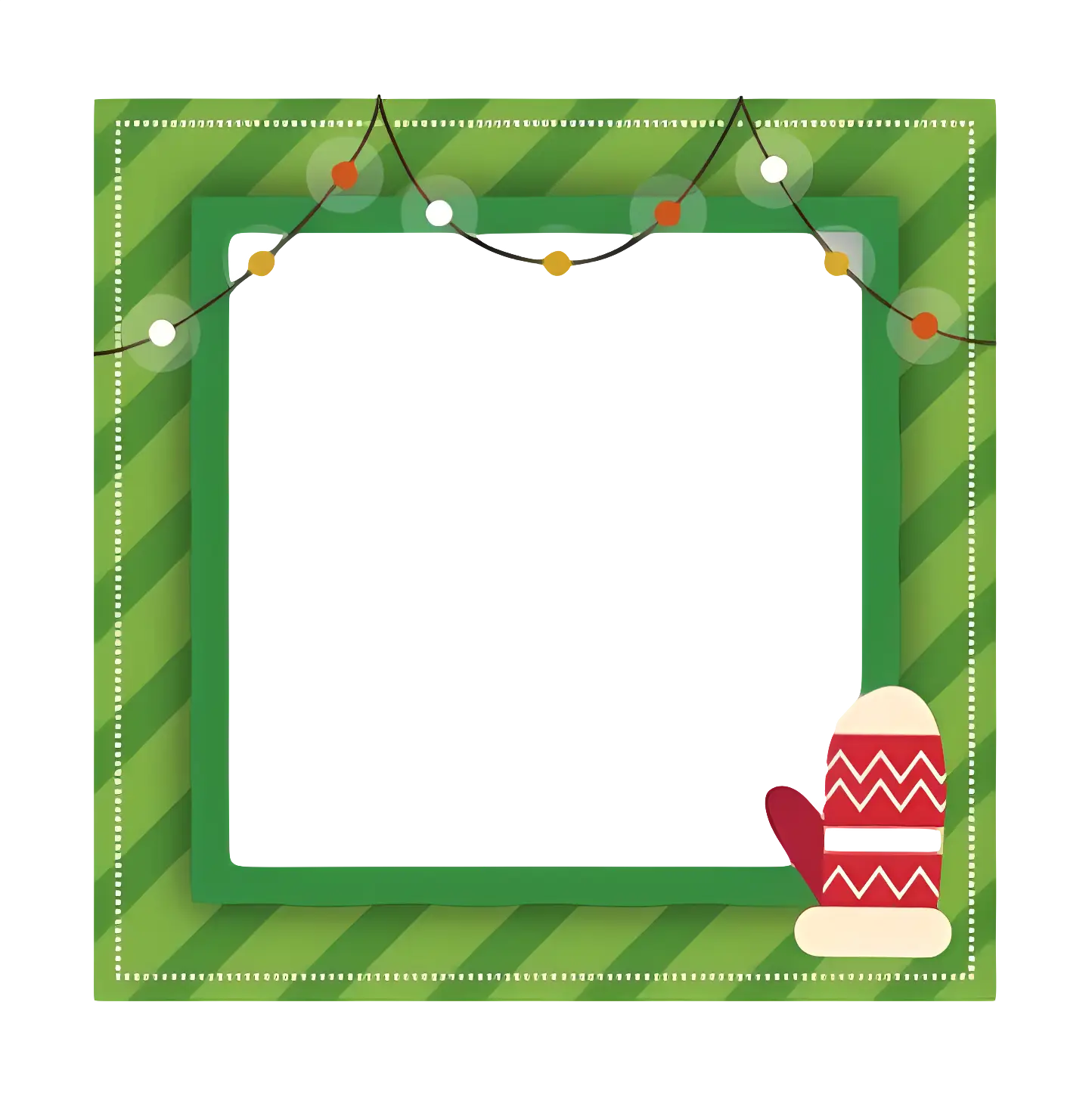 Green Christmas Frame with Mittens and Lights