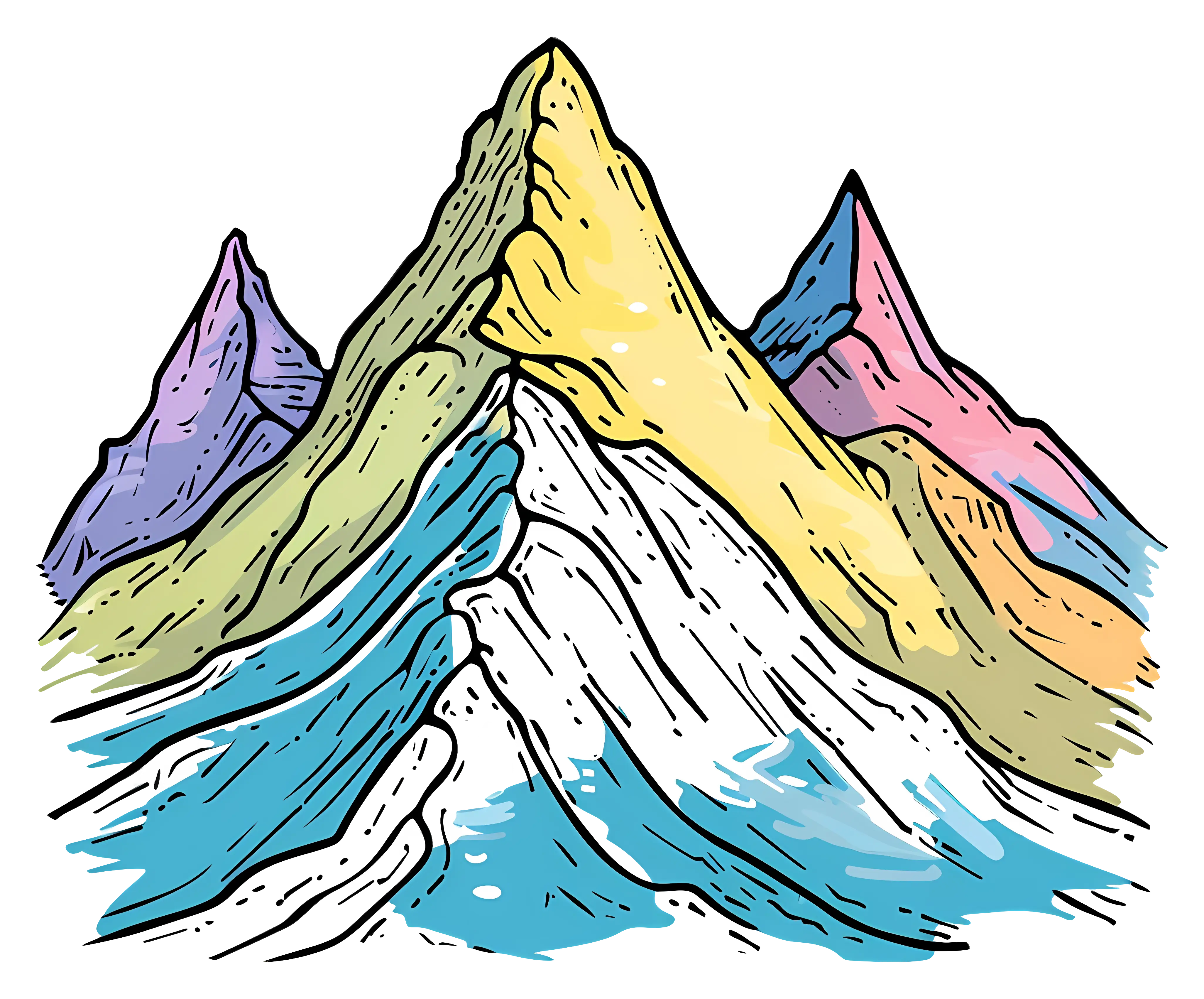 Colorful Hand-drawn Mountain Landscape