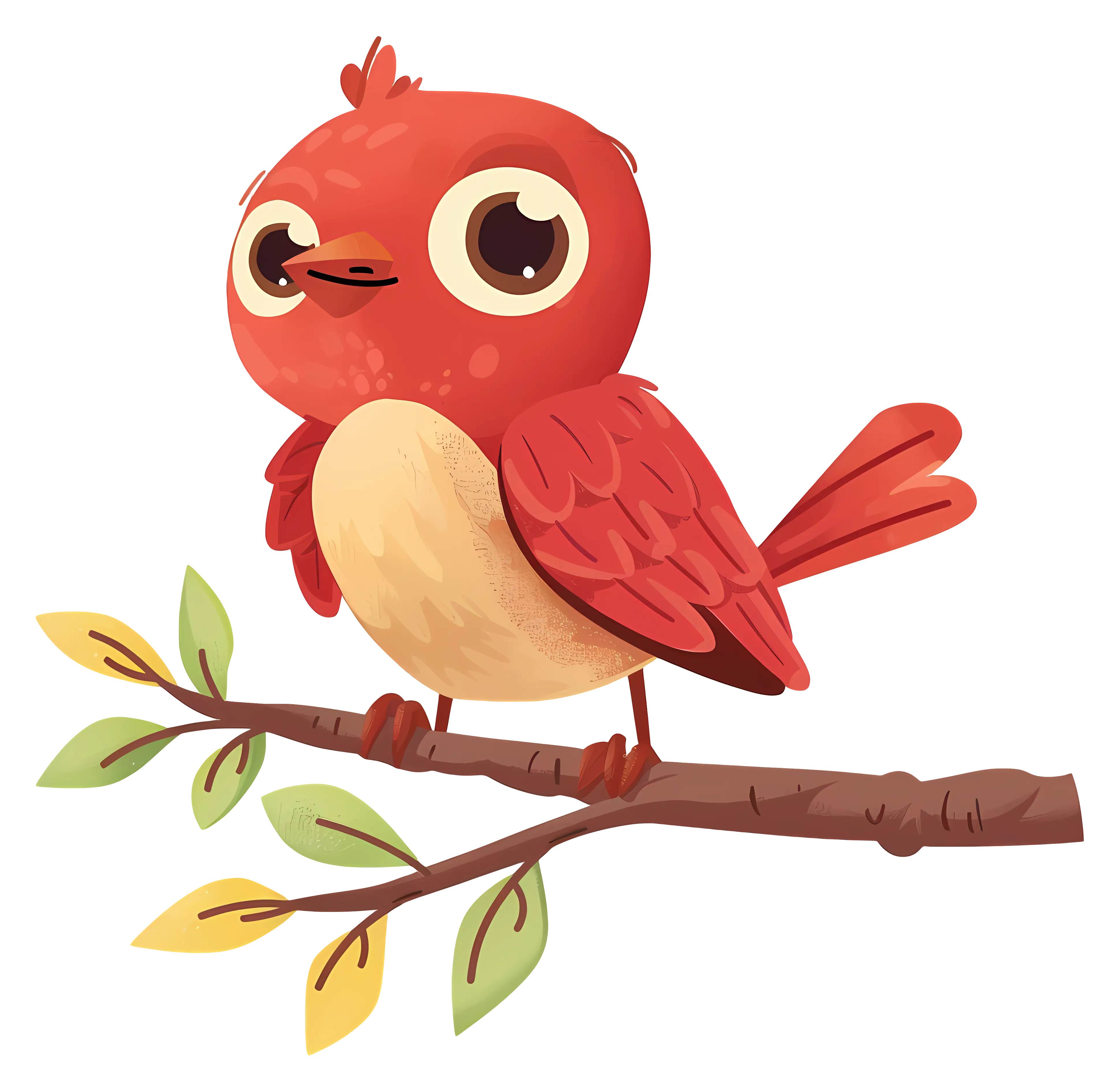 Cute Red Bird on Branch